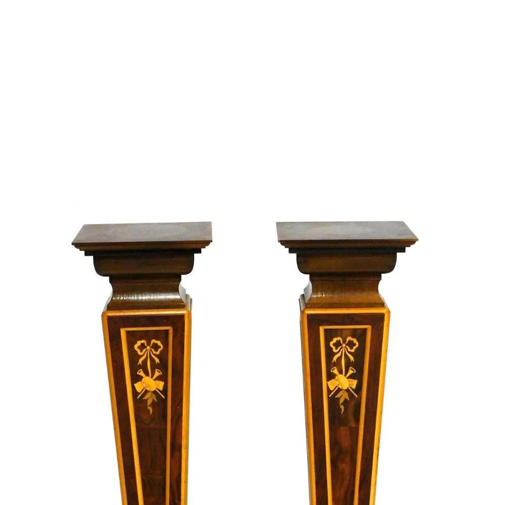 Late Victorian  Pair Squared Top/  Burlwood Continental inlaid display pedestals For Sale
