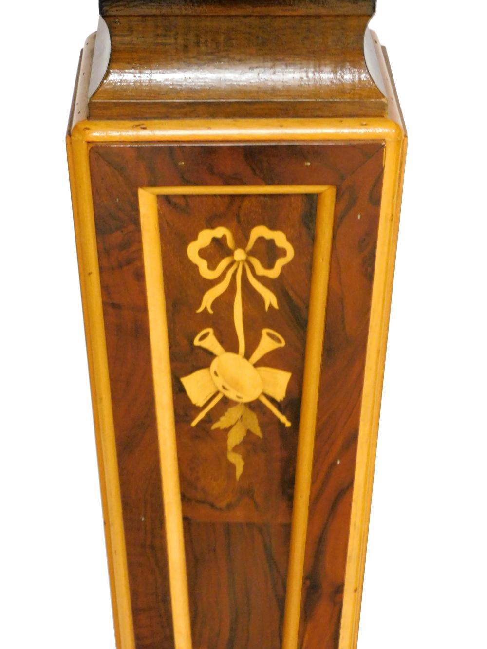  Pair Squared Top/  Burlwood Continental inlaid display pedestals In Good Condition For Sale In Tarry Town, NY