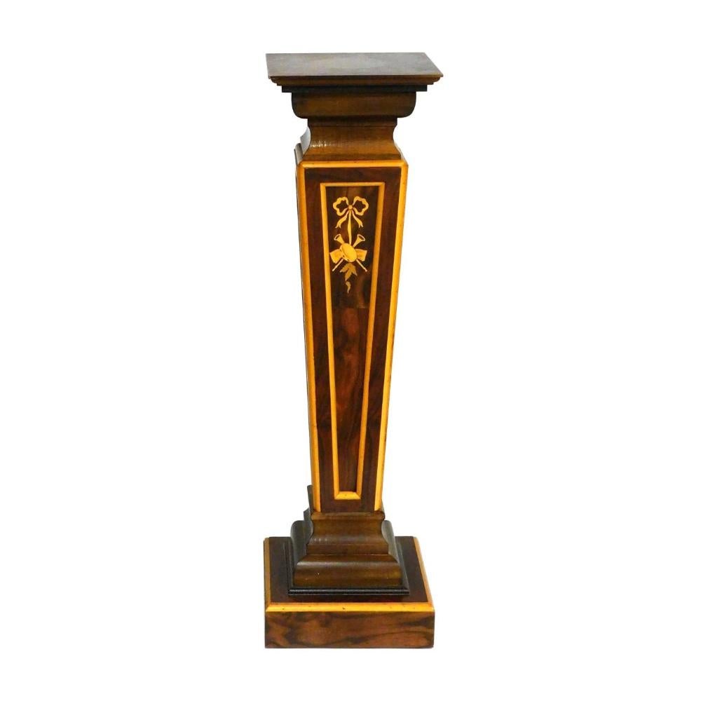 Pair Squared Top/  Burlwood Continental inlaid display pedestals For Sale 1