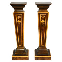  Pair Squared Top/  Burlwood Continental inlaid display pedestals