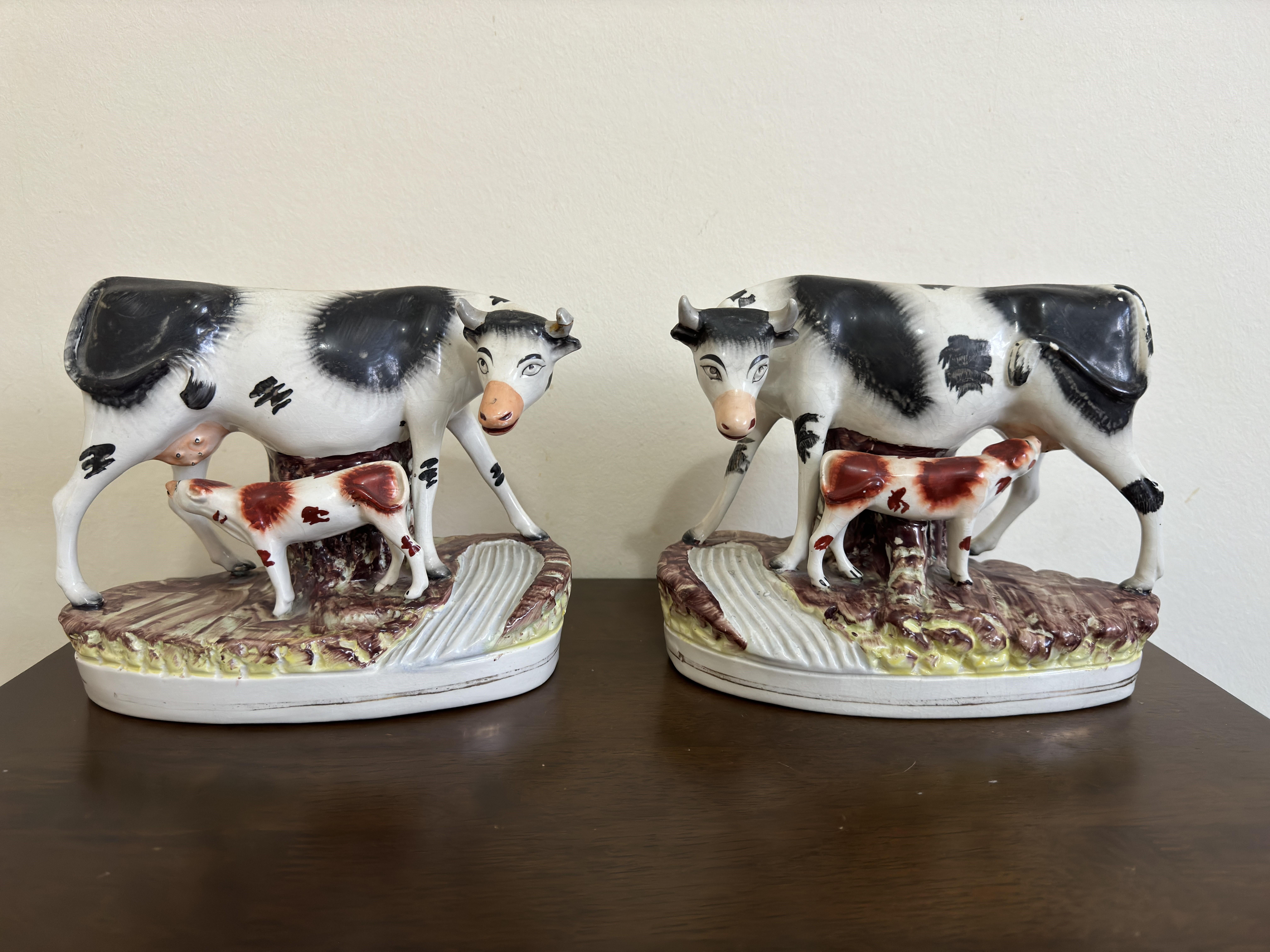 Ceramic Pair Staffordshire Cows and Calves For Sale