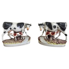 Antique Pair Staffordshire Cows and Calves