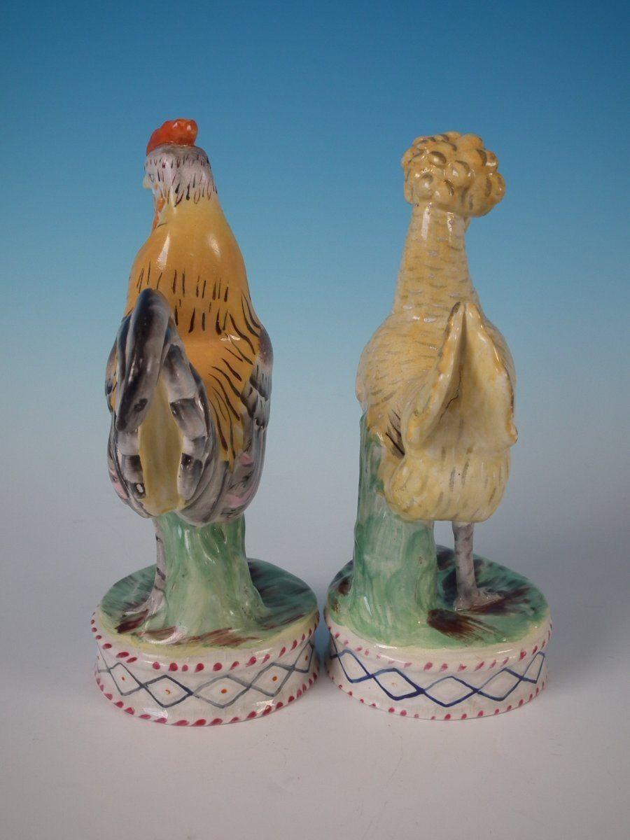 Victorian Pair Staffordshire Hen and Cockerel / Rooster Figures For Sale