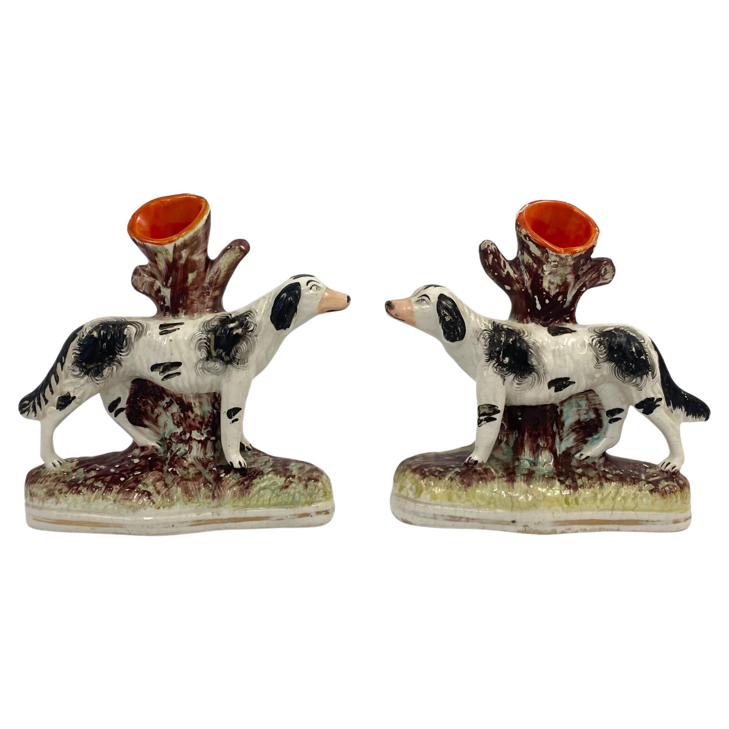 Pair Staffordshire ‘Pointer’ Spill Vases, c. 1870 For Sale