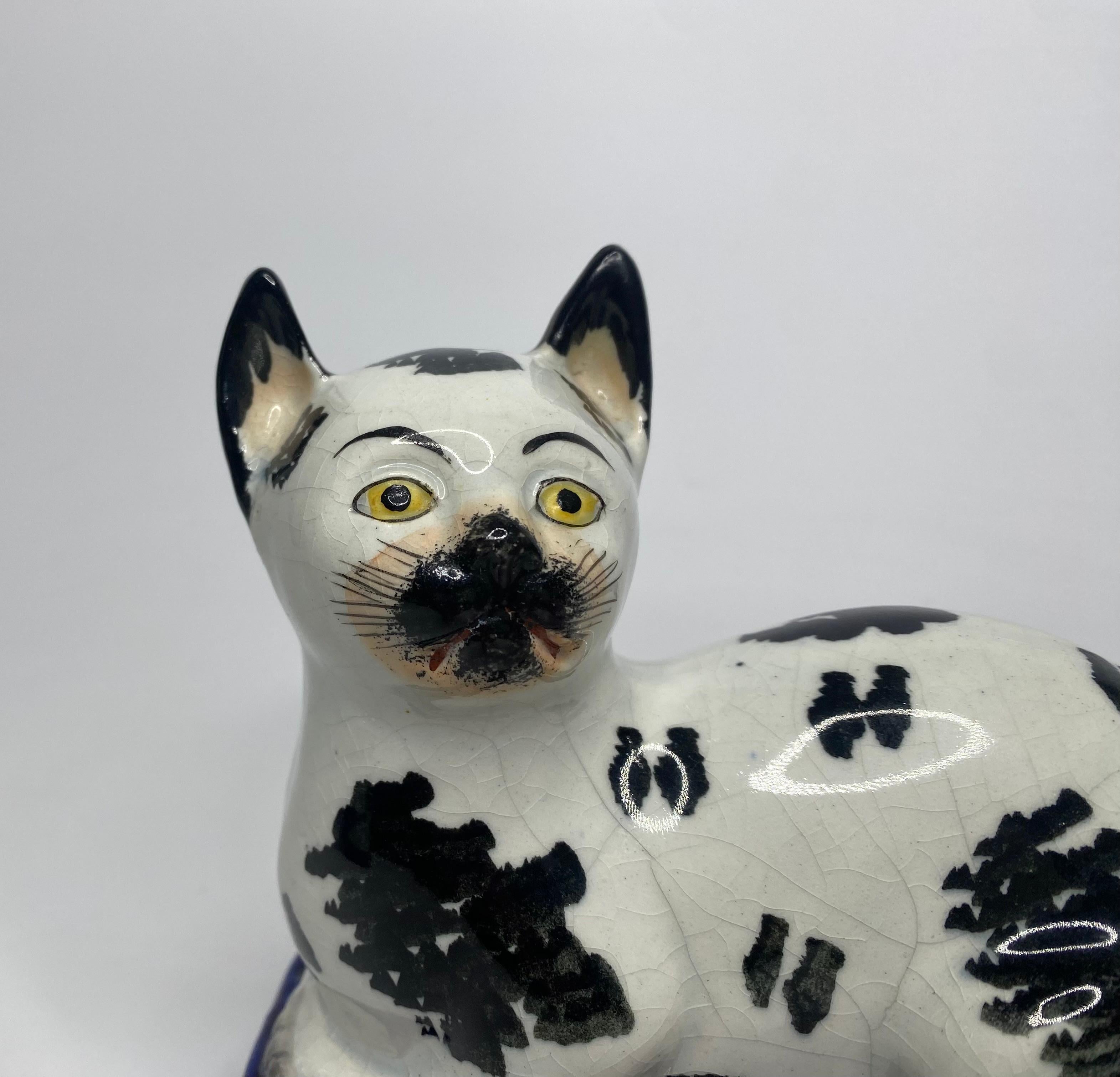 Pair Staffordshire pottery cats, c. 1850. For Sale 1