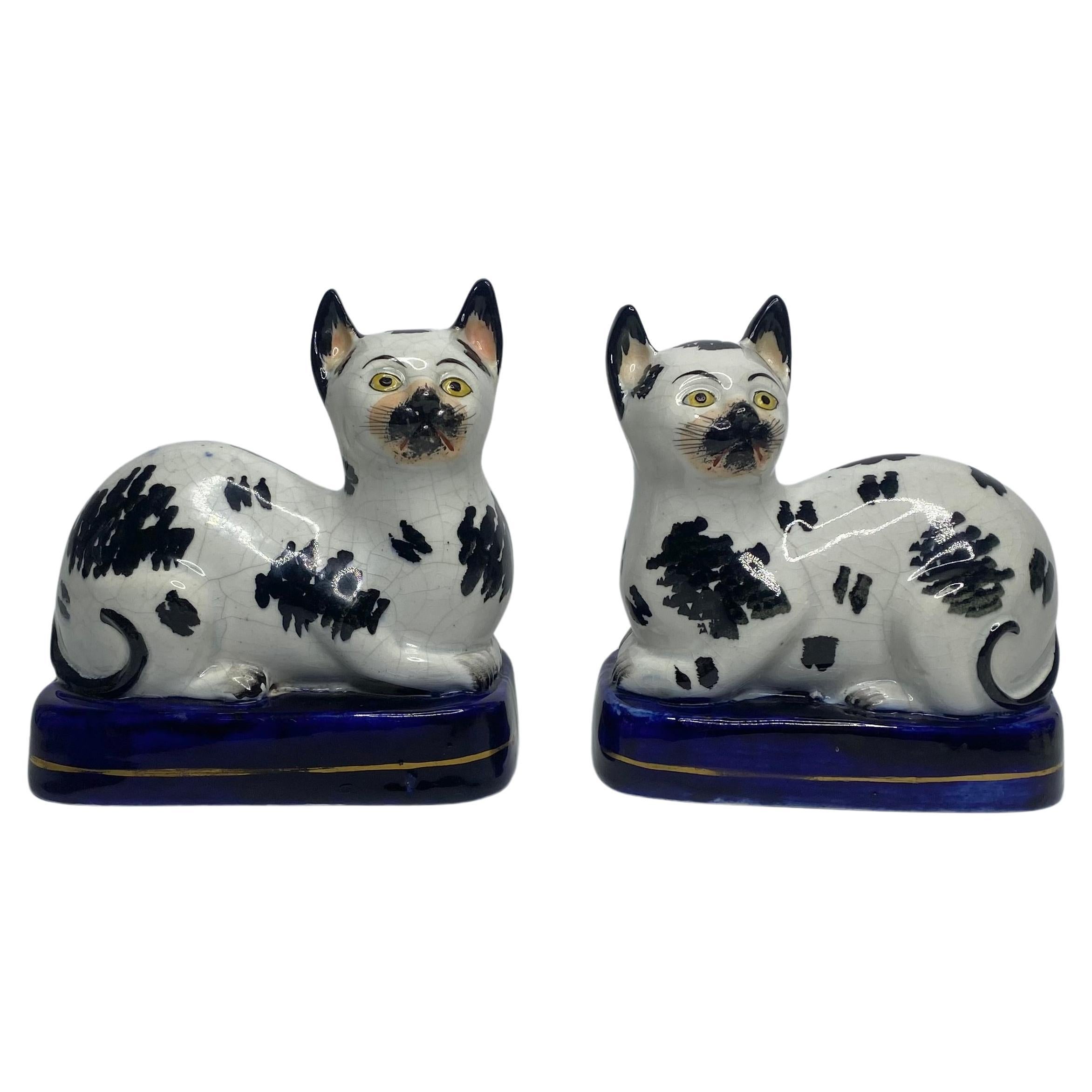 Pair Staffordshire pottery cats, c. 1850. For Sale
