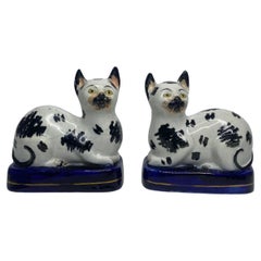 Pair Staffordshire pottery cats, c. 1850.