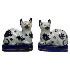 Antique Pair Staffordshire pottery cats, c. 1850.