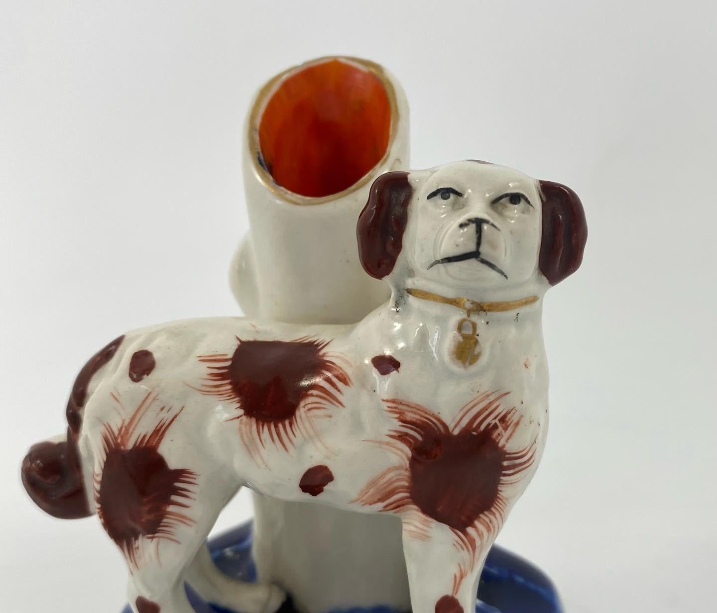 Pair Staffordshire Pottery Dog Spill Vases, C. 1860 2
