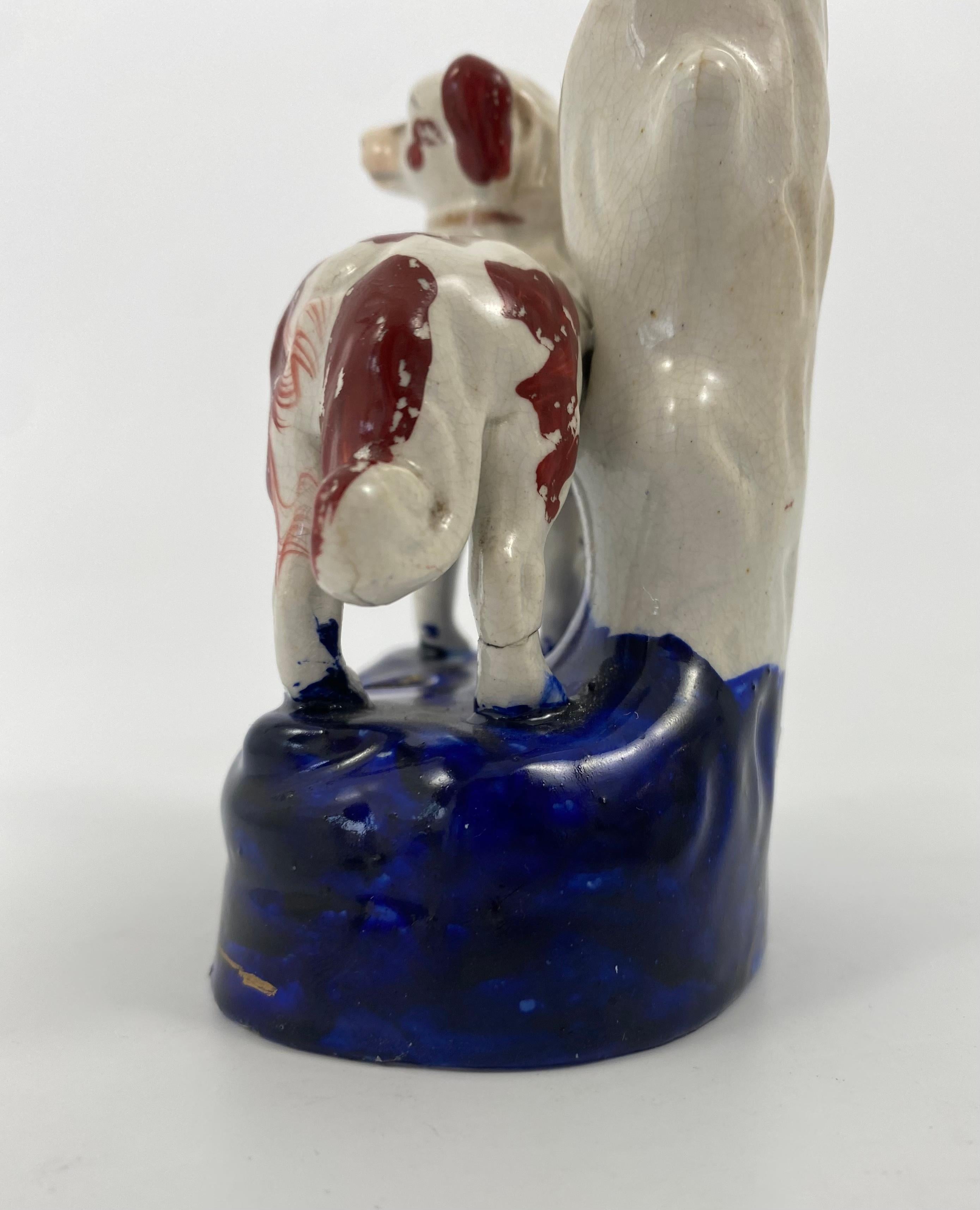 Victorian Pair Staffordshire Pottery Dog Spill Vases, C. 1860