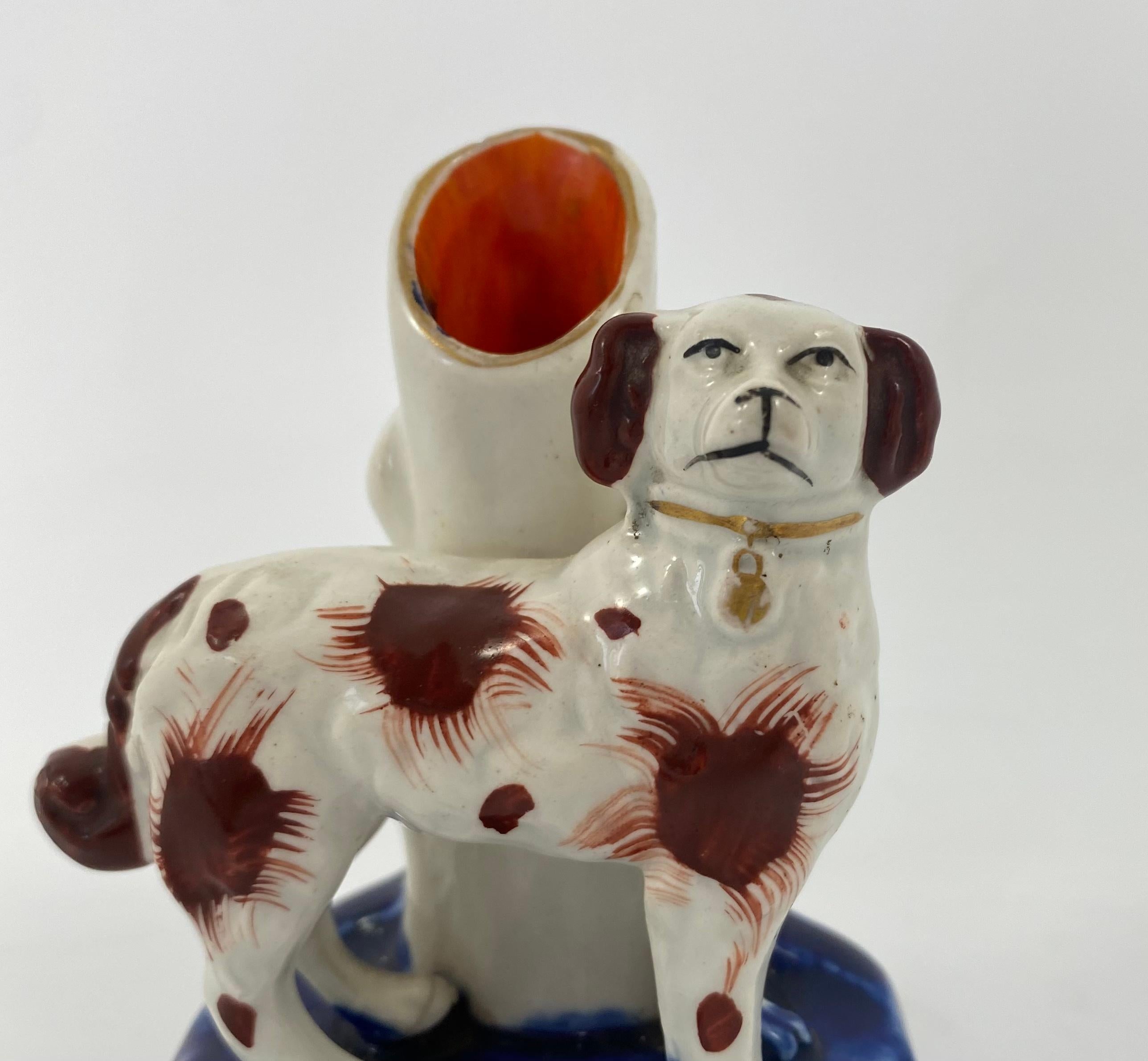 English Pair Staffordshire Pottery Dog Spill Vases, C. 1860