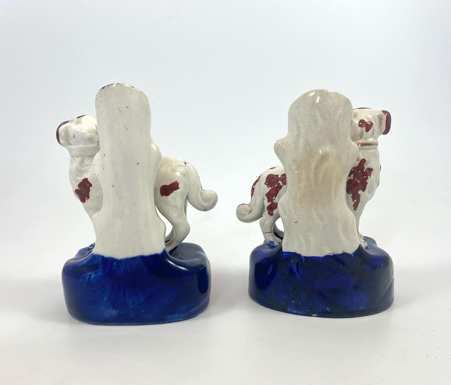 Pair Staffordshire Pottery Dog Spill Vases, C. 1860 In Good Condition In Gargrave, North Yorkshire