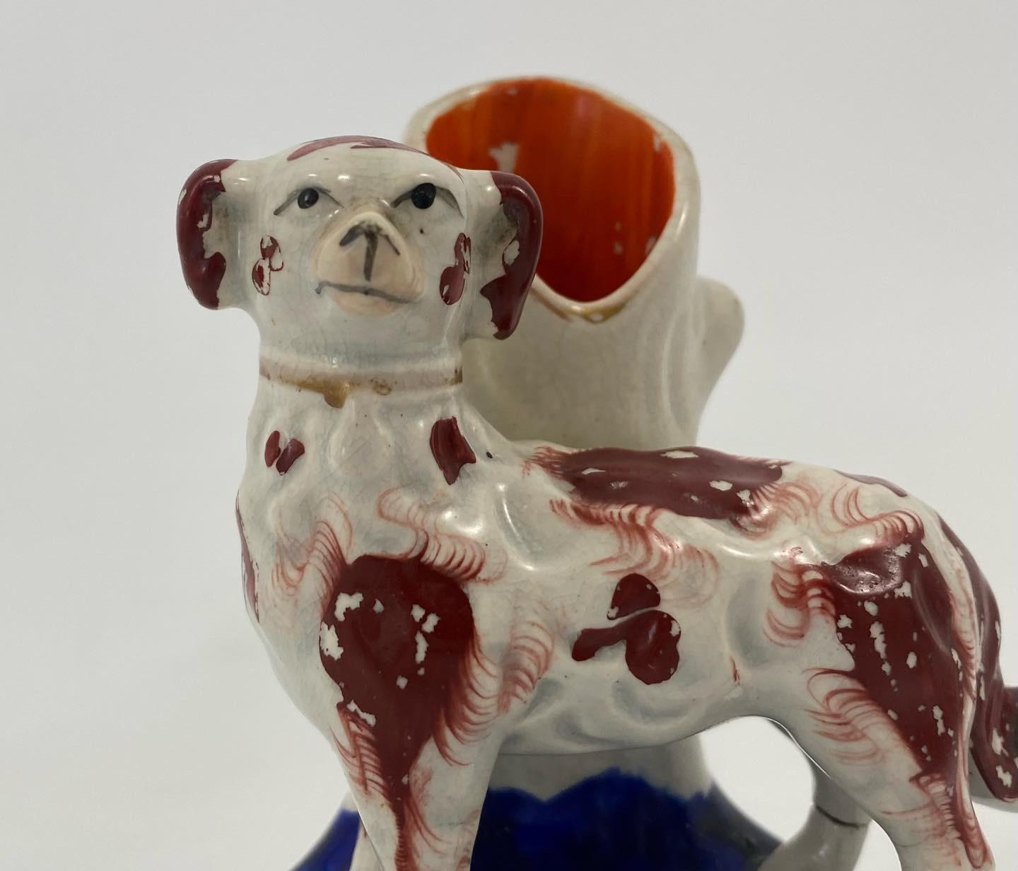 Mid-19th Century Pair Staffordshire Pottery Dog Spill Vases, C. 1860