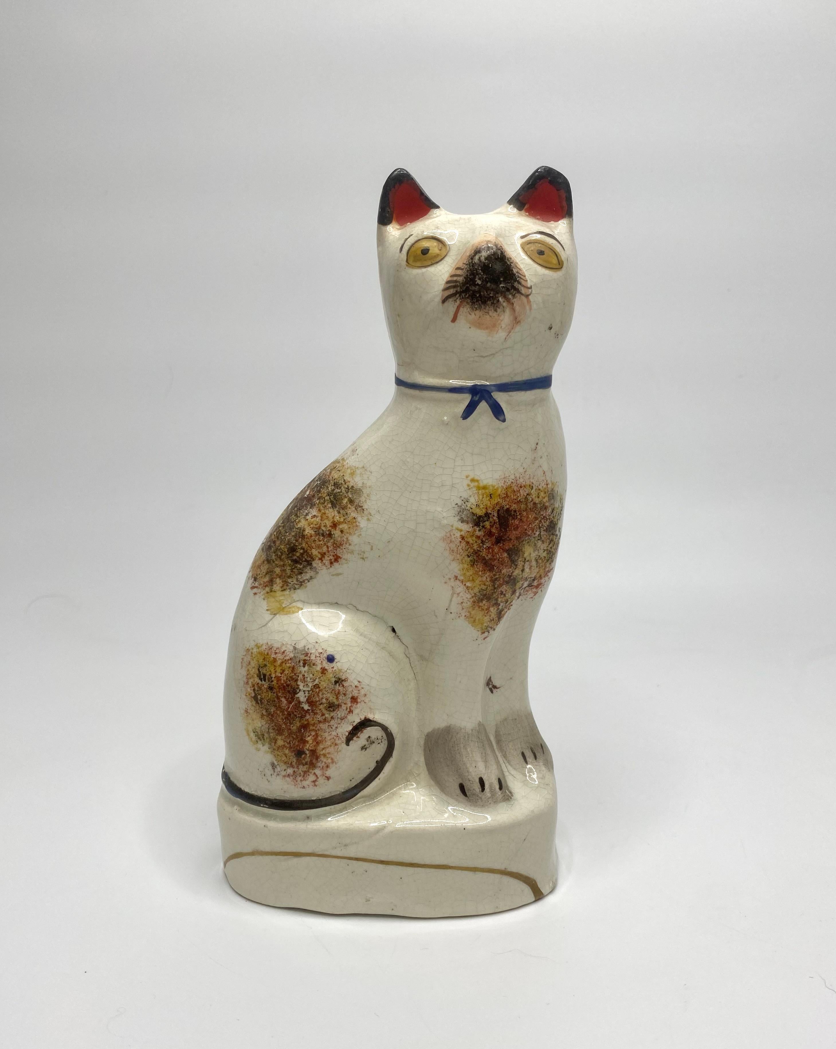 Victorian Pair Staffordshire pottery seated cats, c. 1860.