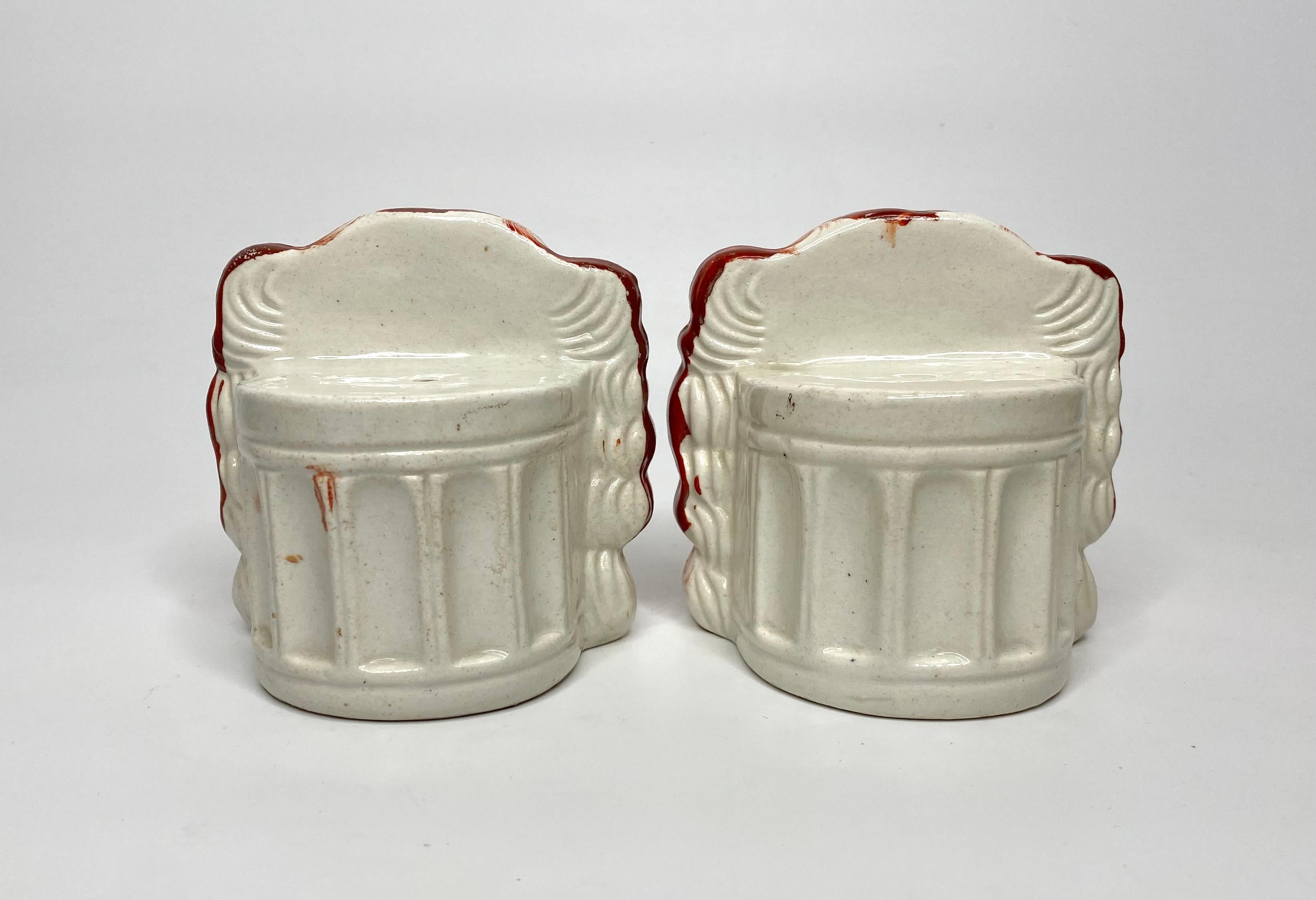 Victorian Pair Staffordshire pottery Spaniel window rests, c. 1850. For Sale