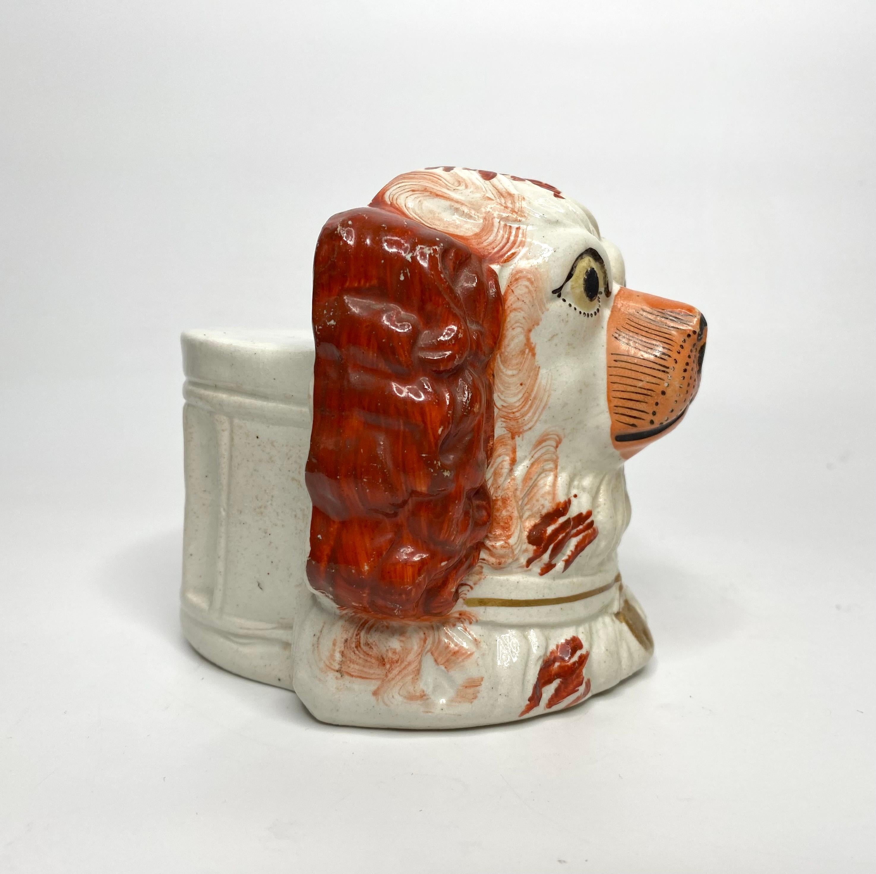 Pair Staffordshire pottery Spaniel window rests, c. 1850. In Good Condition For Sale In Gargrave, North Yorkshire