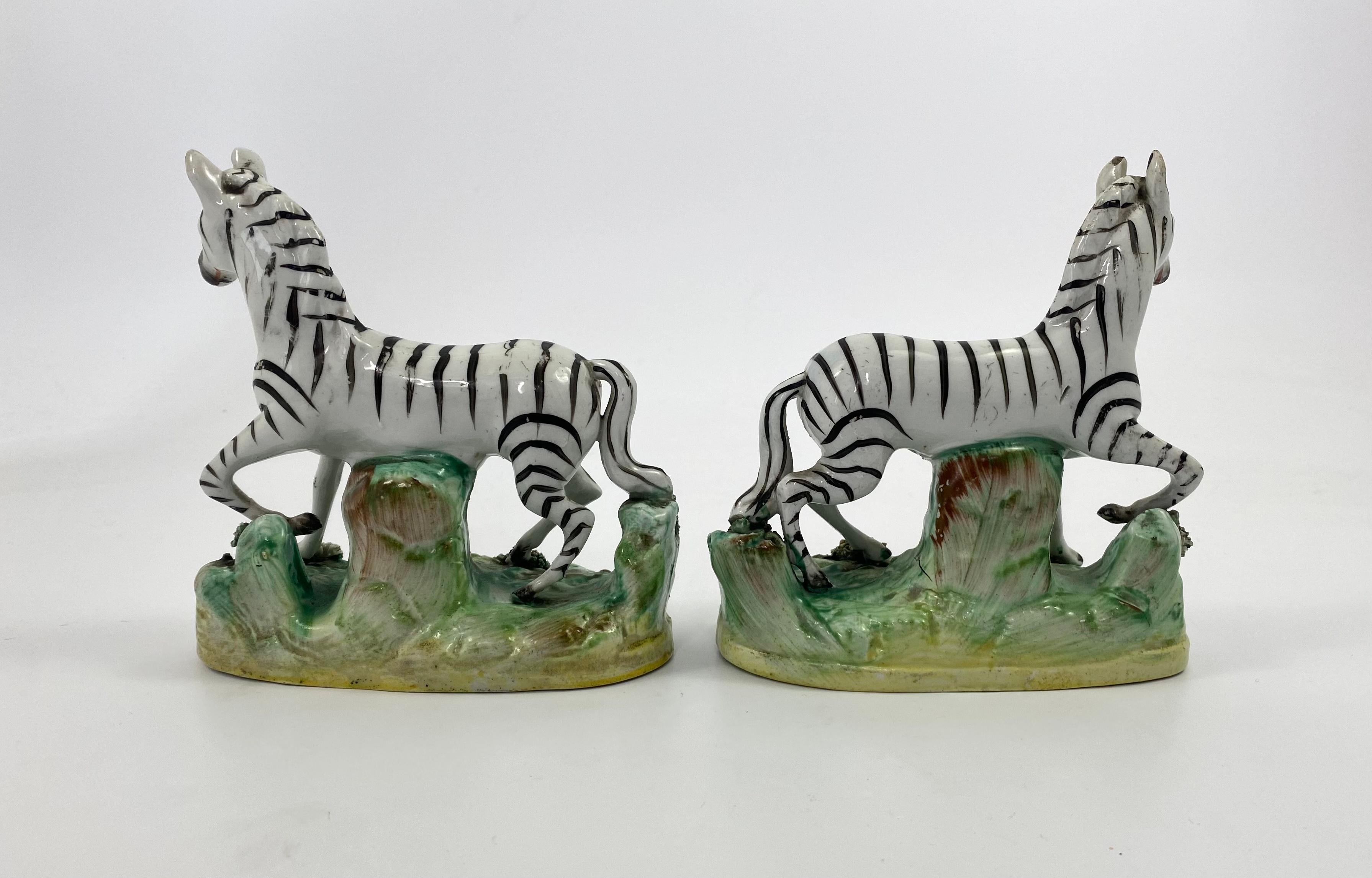 Fired Pair Staffordshire Pottery Zebra, Thomas Parr Factory, c. 1860