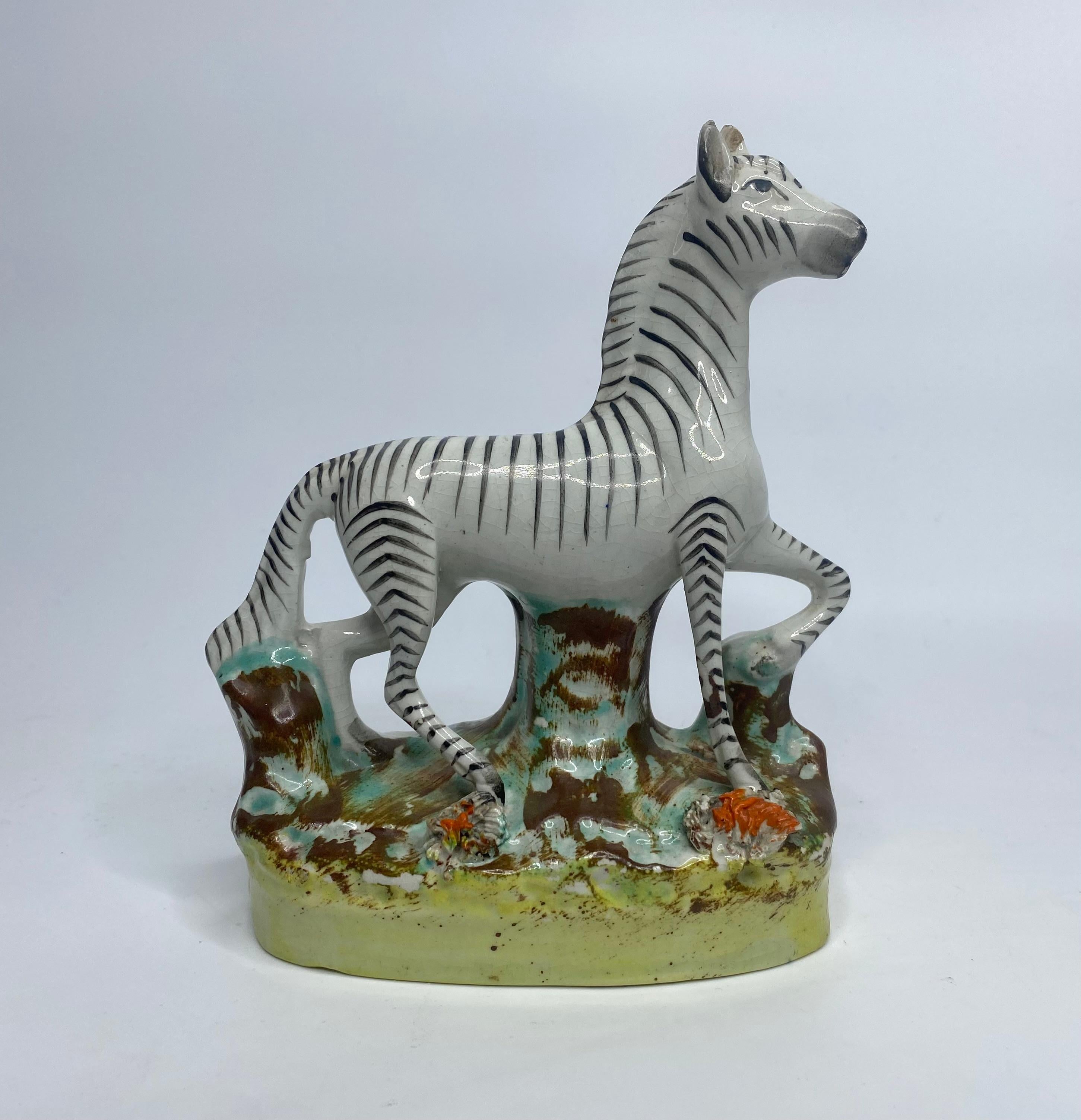 Pair Staffordshire pottery Zebra, Thomas Parr factory, c. 1860. In Good Condition In Gargrave, North Yorkshire