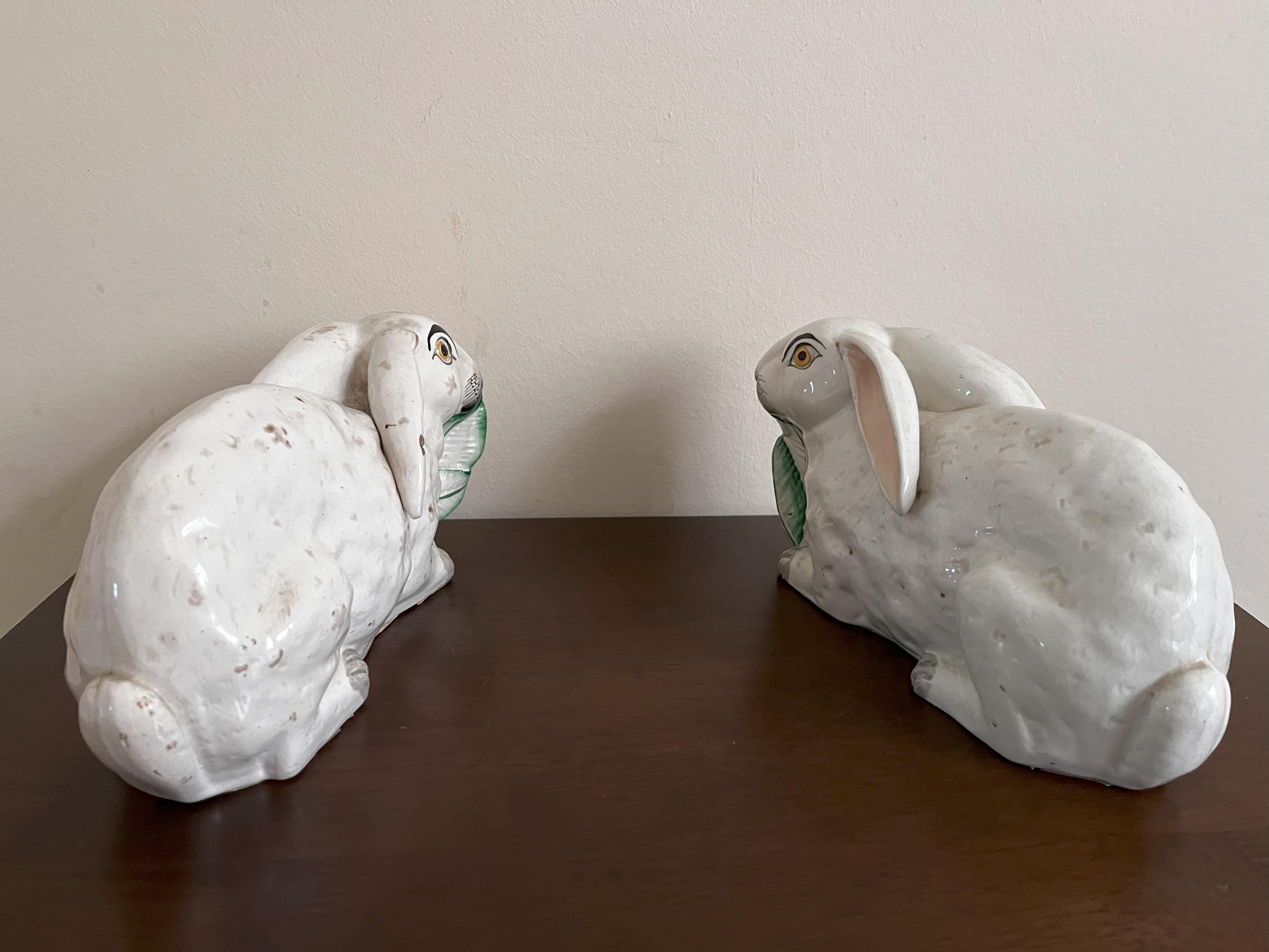 Pair Staffordshire Recumbent Rabbits 3