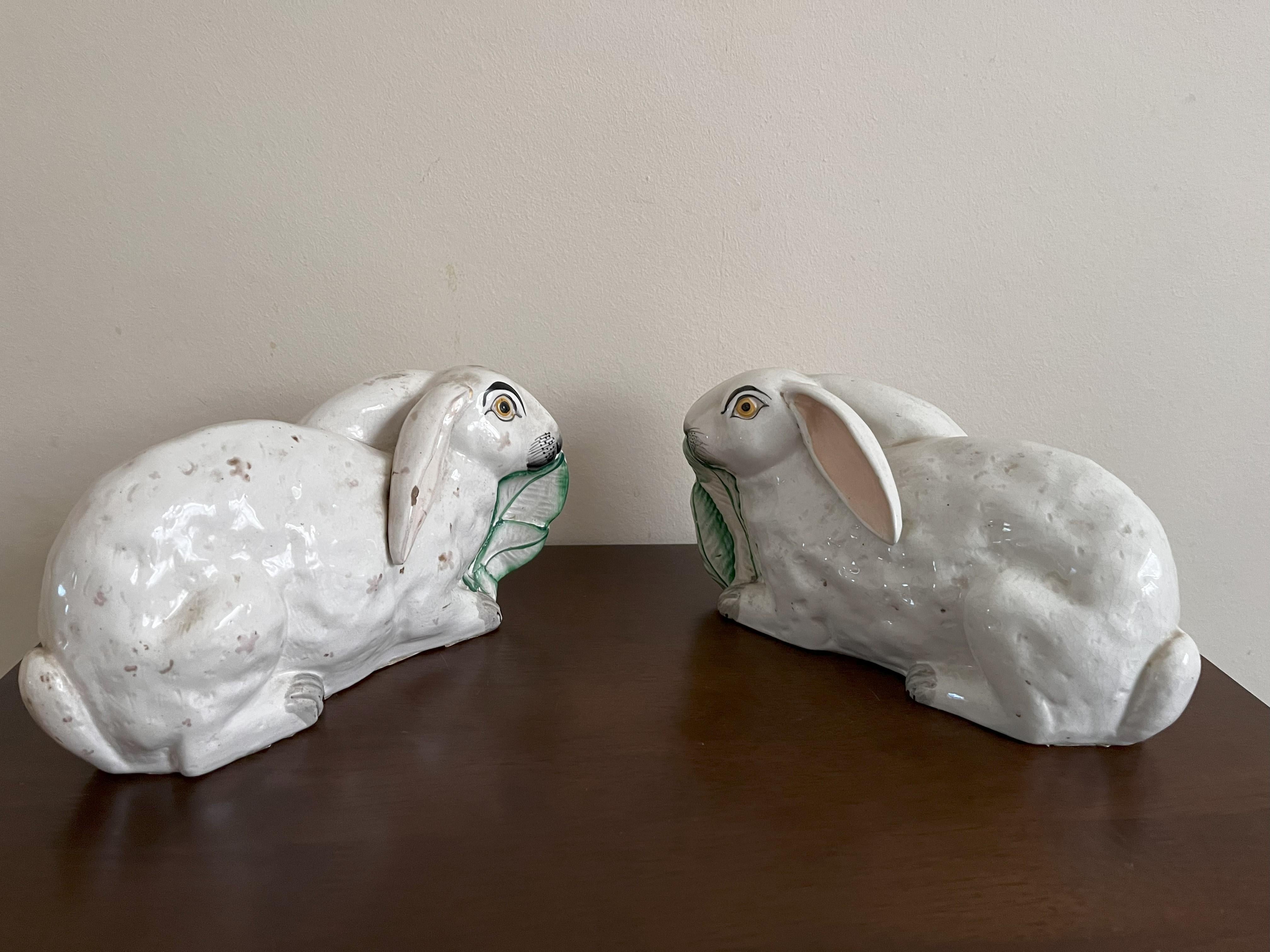Pair Staffordshire Recumbent Rabbits 4