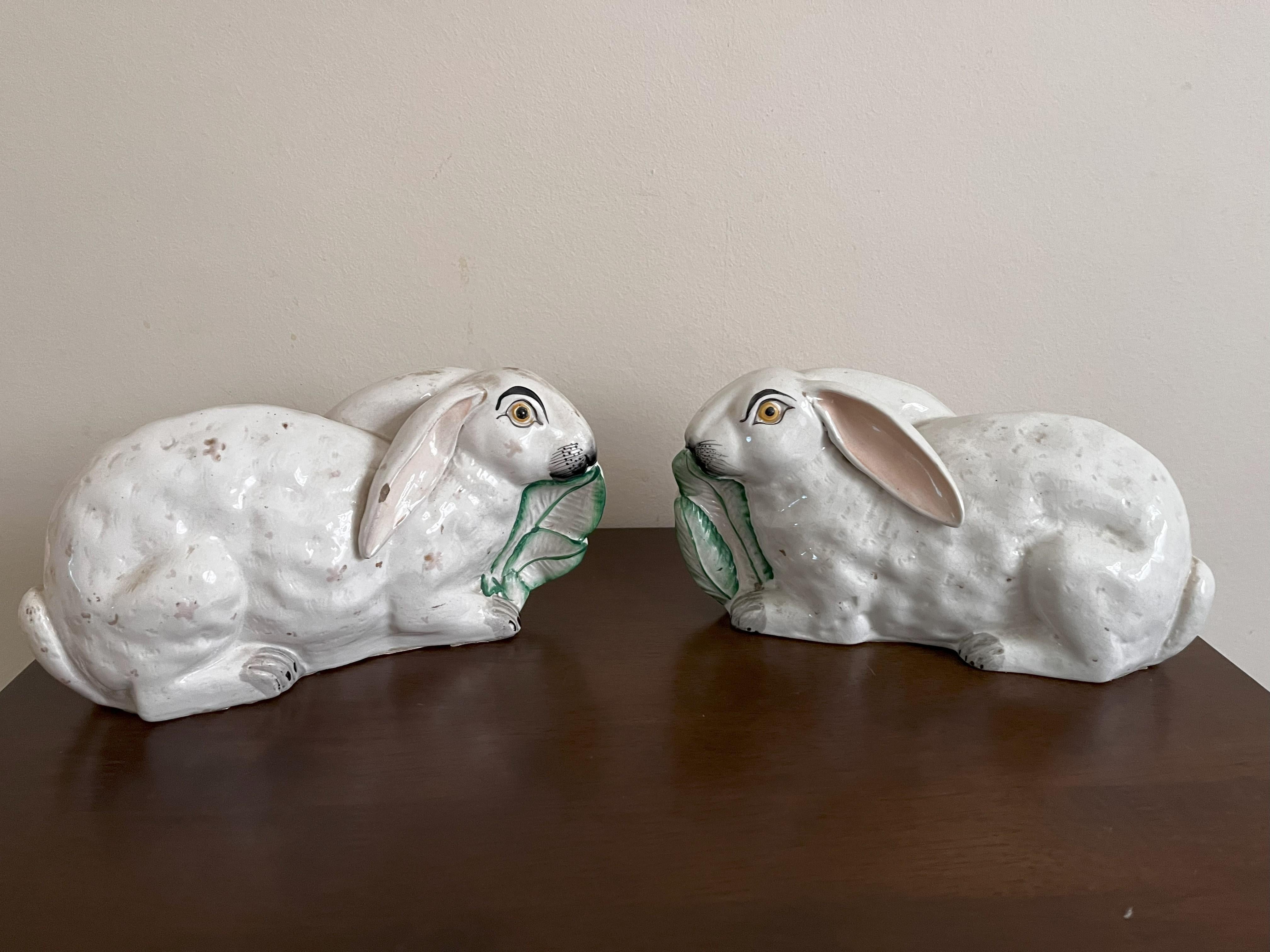 Pair Staffordshire Recumbent Rabbits 5