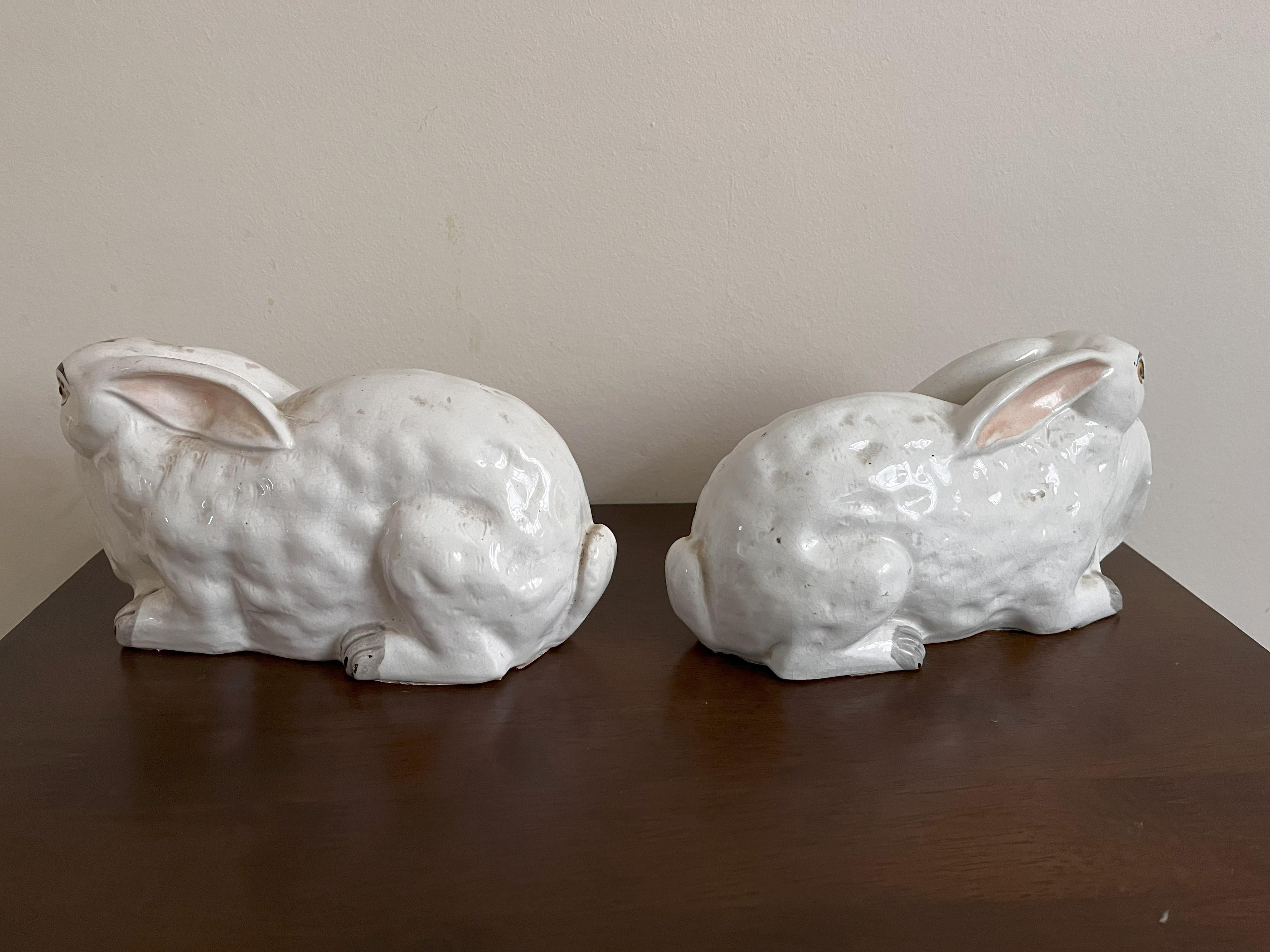 Ceramic Pair Staffordshire Recumbent Rabbits
