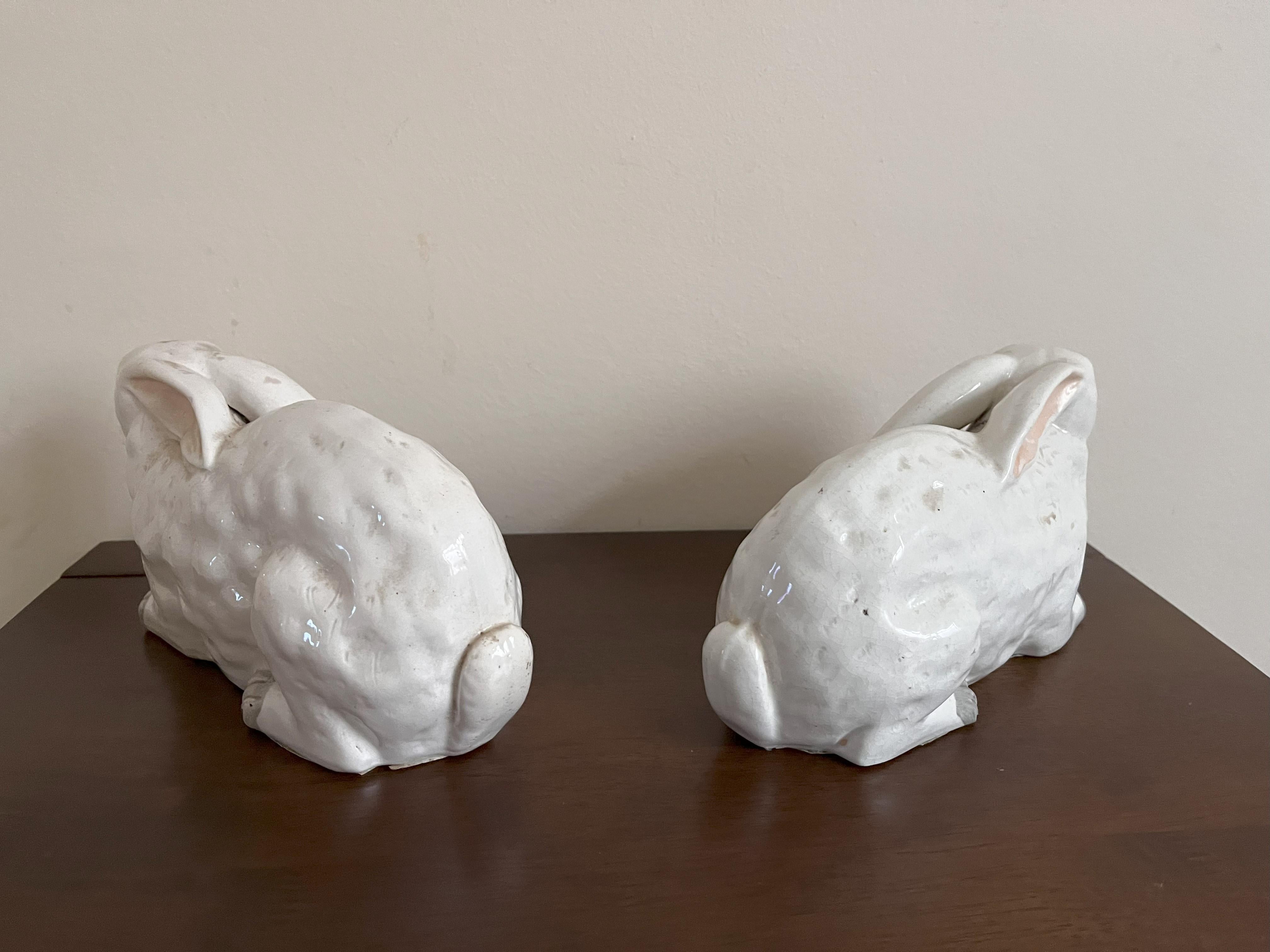 Pair Staffordshire Recumbent Rabbits 1