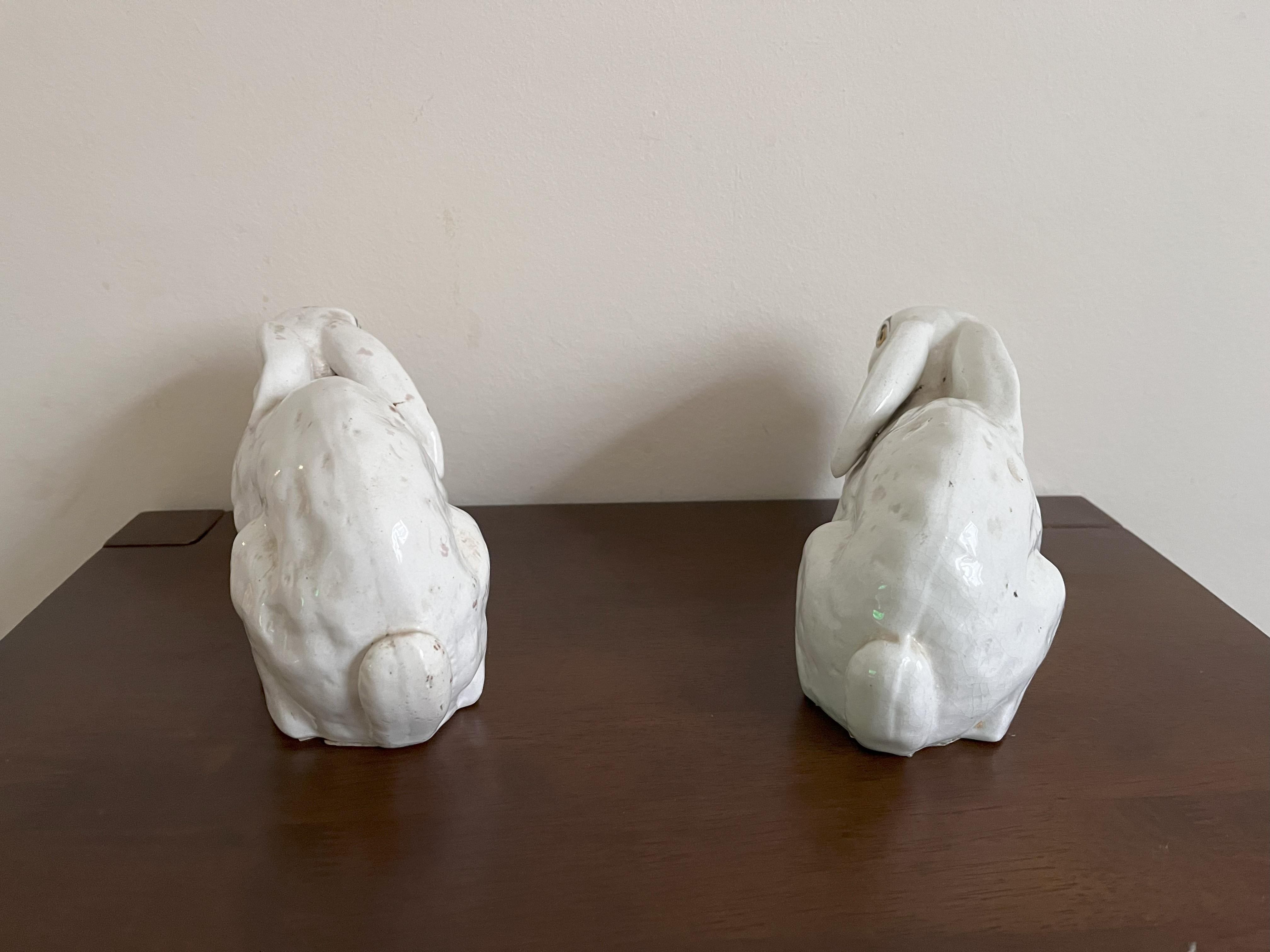 Pair Staffordshire Recumbent Rabbits 2
