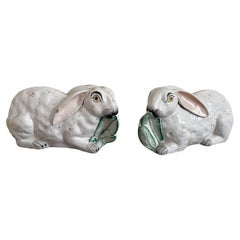 Antique Pair Staffordshire Recumbent Rabbits