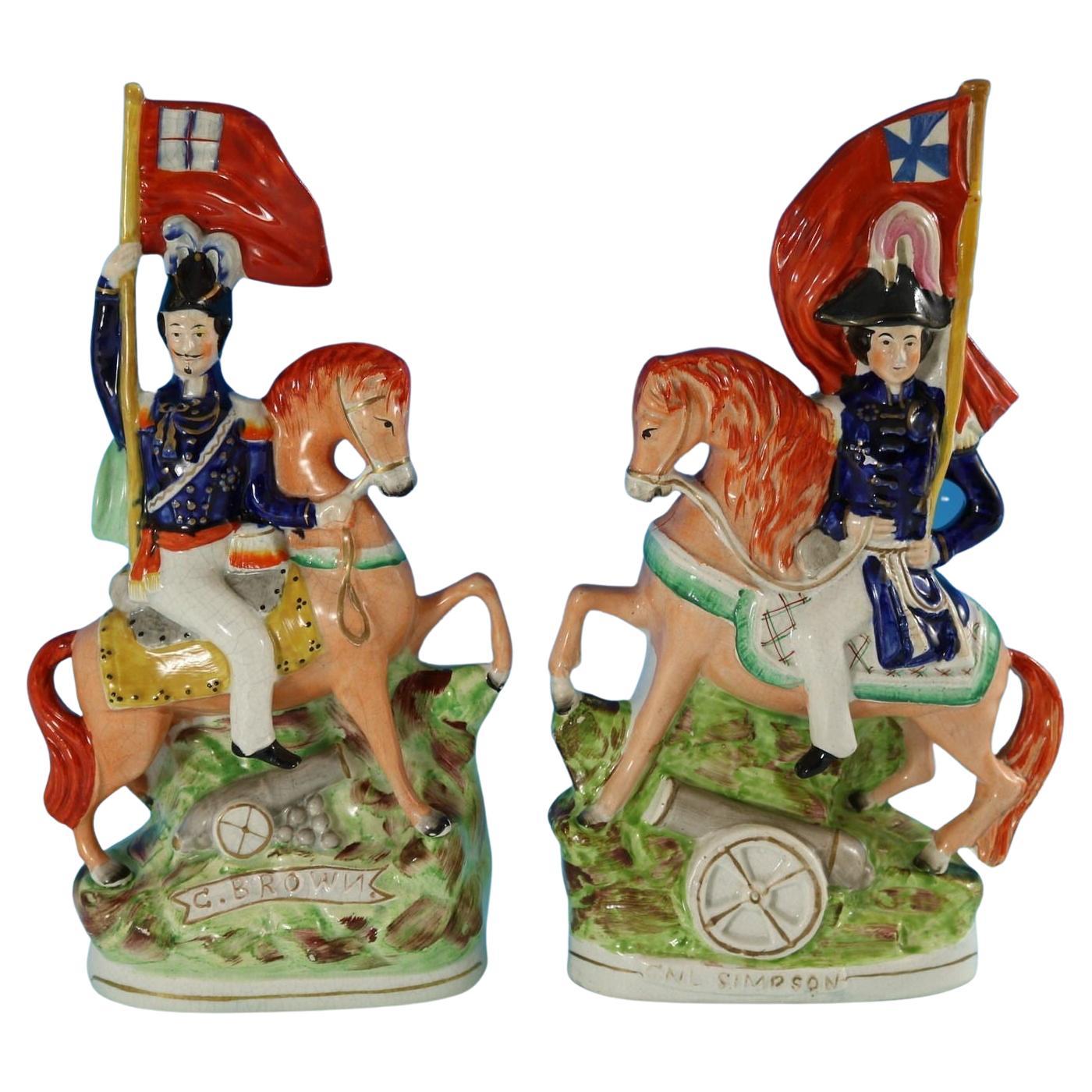 Pareja de Generales a Caballo 'Simpson & Brown' de Staffordshire
