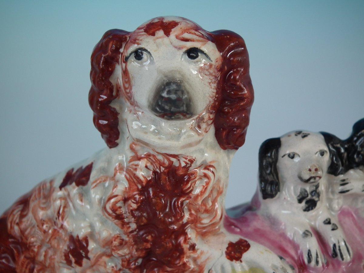 Pair of Staffordshire Spaniel and Pups in Wash Basket 2