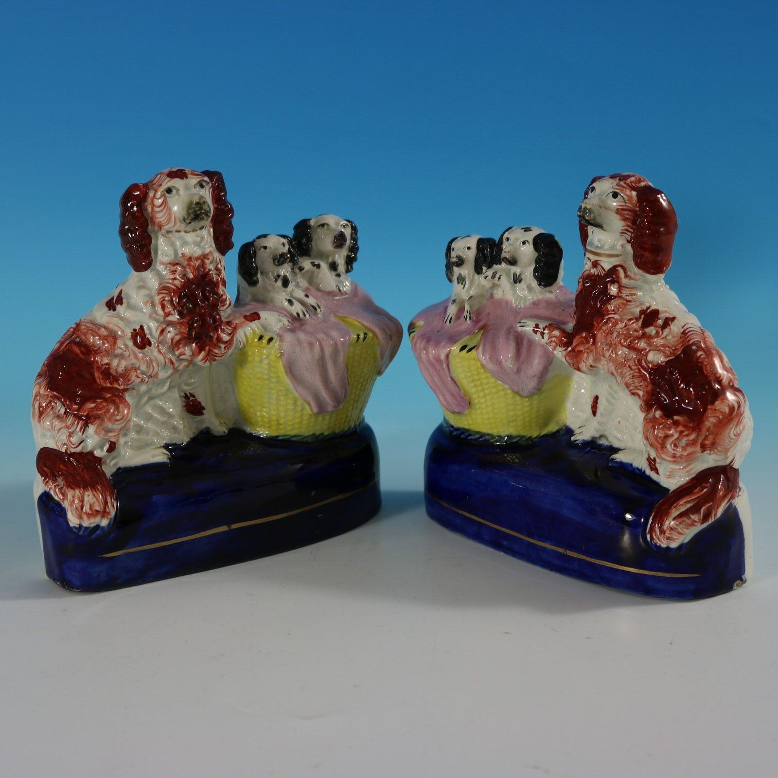Pair Staffordshire Spaniel and Pups in Wash Baskets For Sale 3
