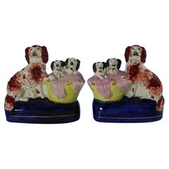 Pair Staffordshire Spaniel and Pups in Wash Baskets