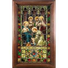 Pair Stained Glass Painted Windows Christ Baptism & Christ Washing Disciple Feet