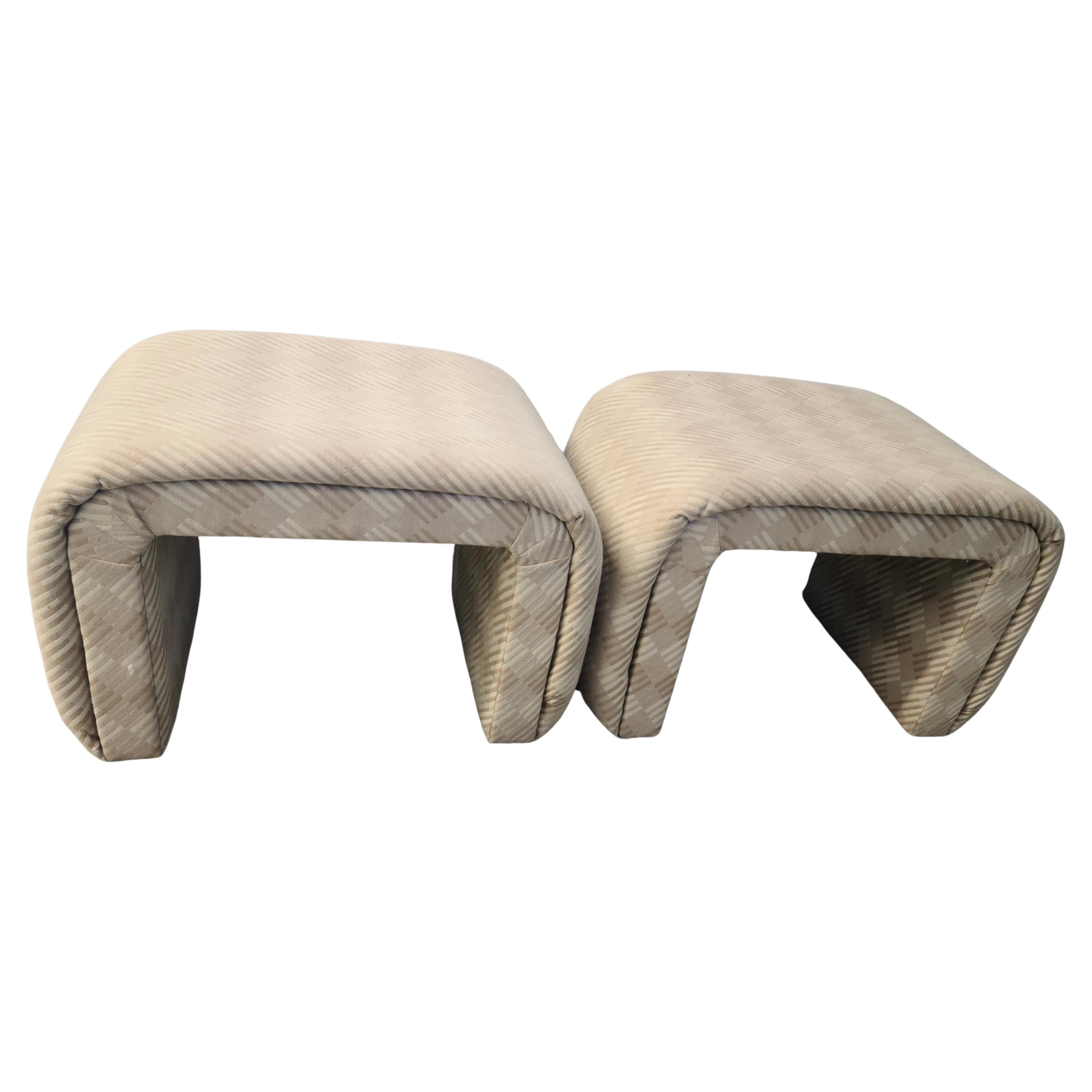 Fabric Pair Staple Ottoman Footstools in the style of Kagan For Sale