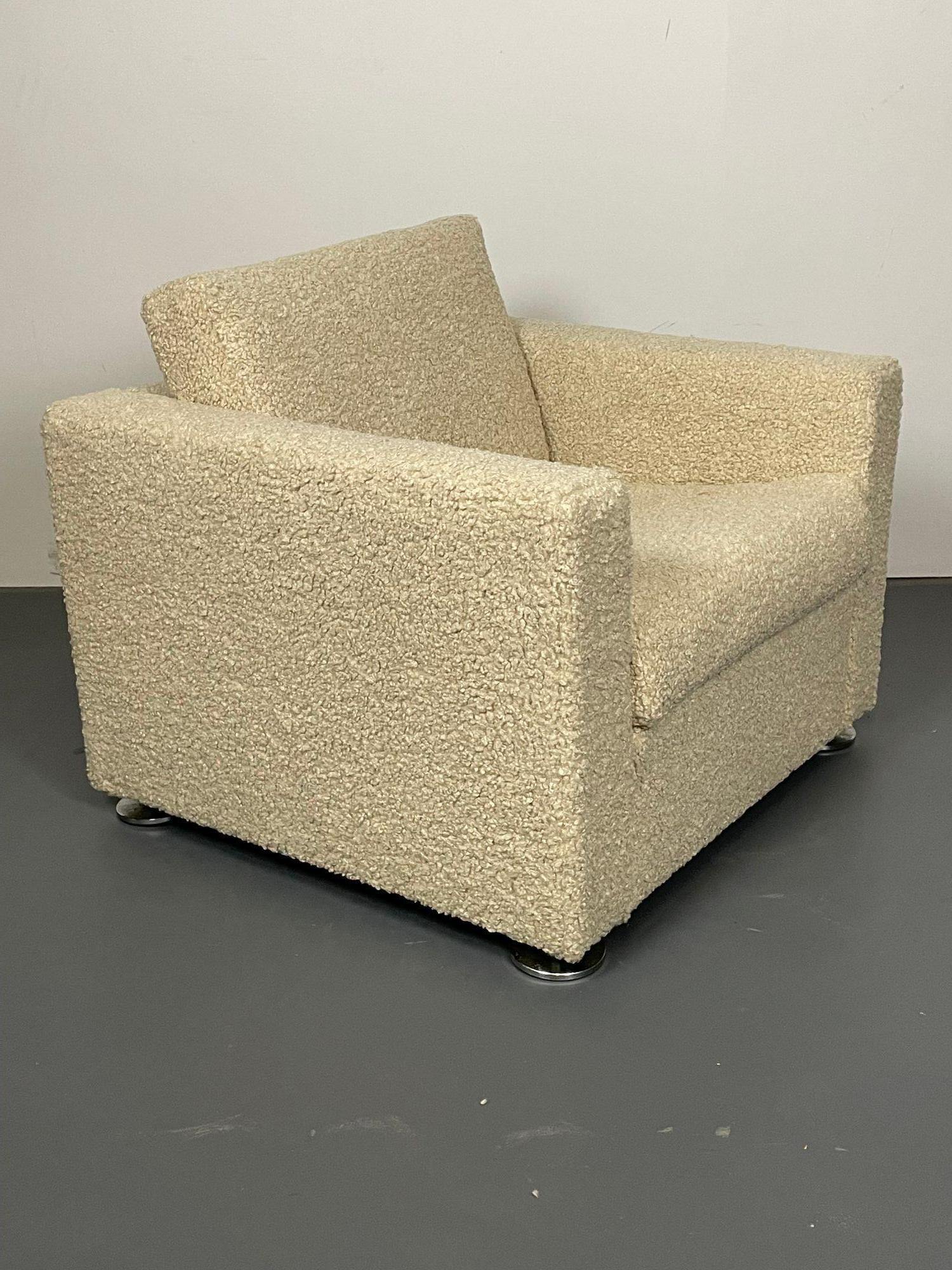 Swiss Pair Stendig Arm Chairs, Switzerland, New Luxurious Boucle, Mid-Century Modern For Sale