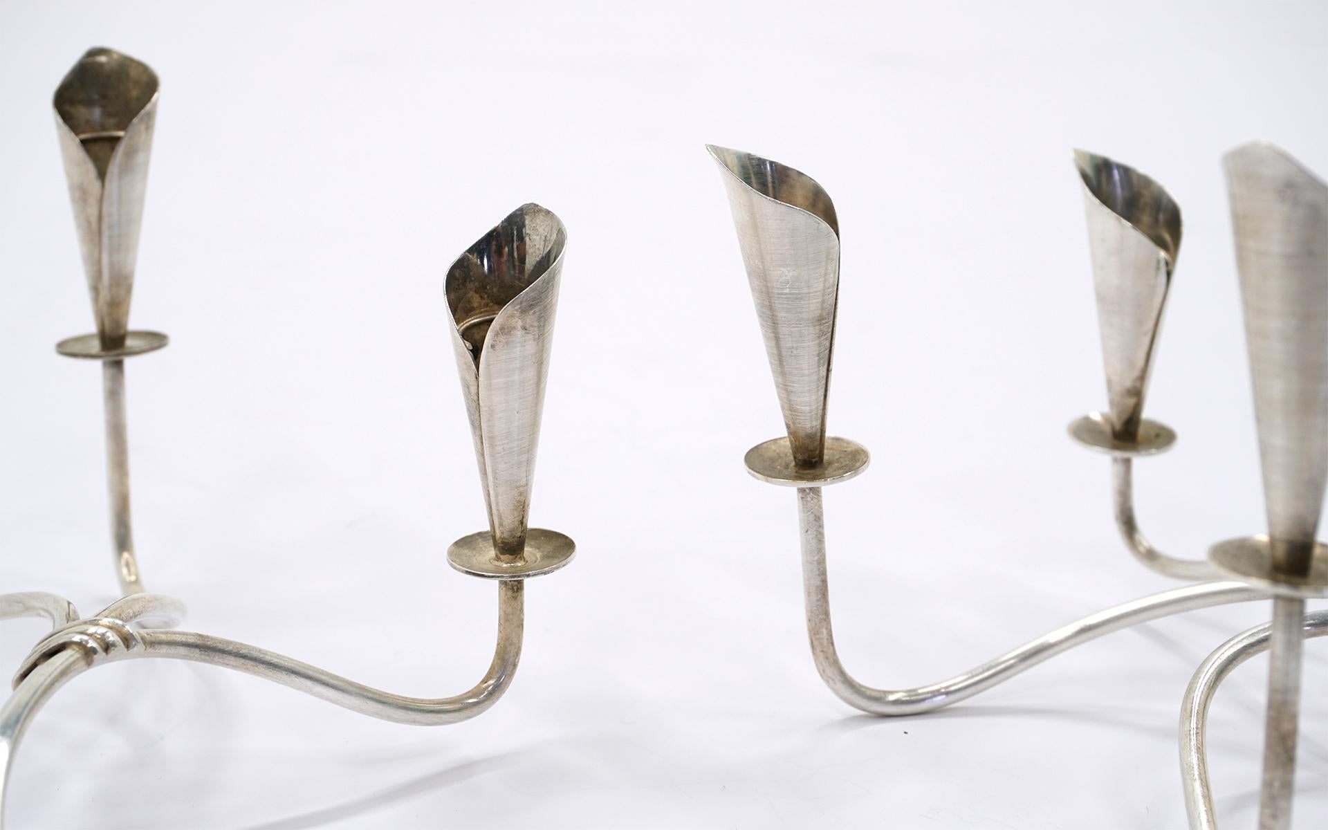 Pair of Sterling Silver Candleholders by Carl F. Christiansen, Denmark, 1950s In Good Condition For Sale In Kansas City, MO