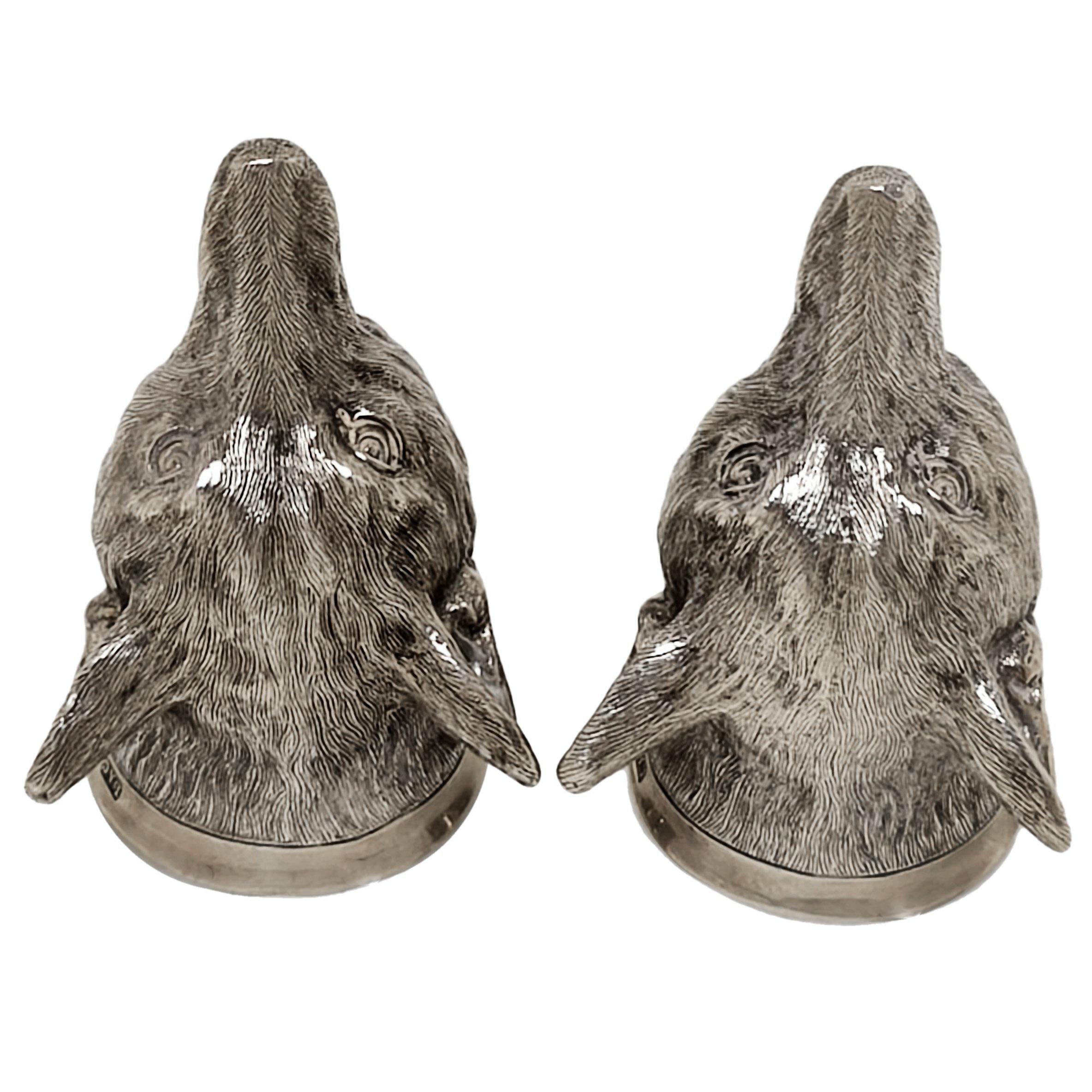 Paar Sterling Silber Fuchskopf Steigbügelbecher Becher Gläser London 1930 (Englisch) im Angebot