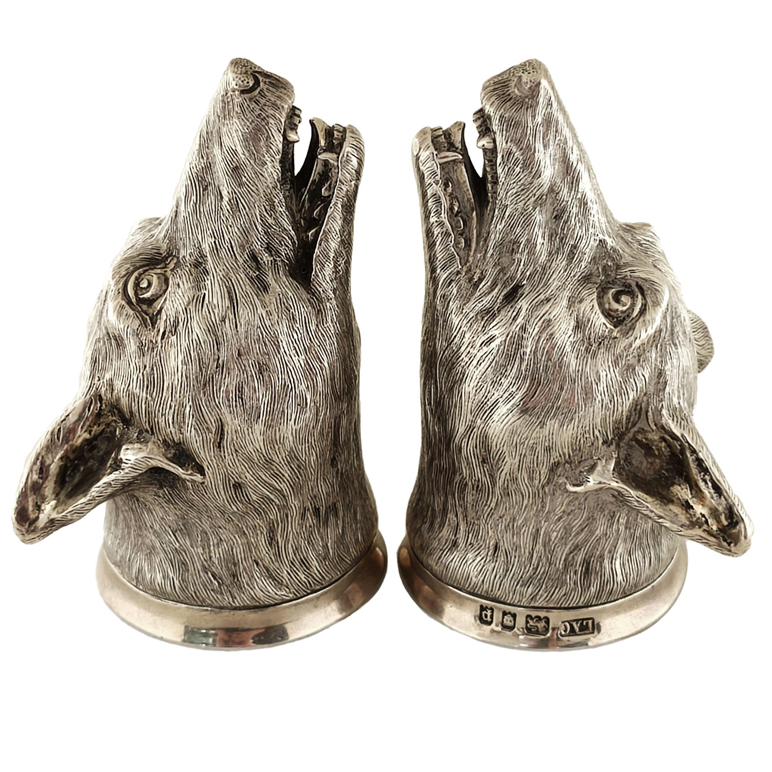 Paar Sterling Silber Fuchskopf Steigbügelbecher Becher Gläser London 1930 (20. Jahrhundert) im Angebot
