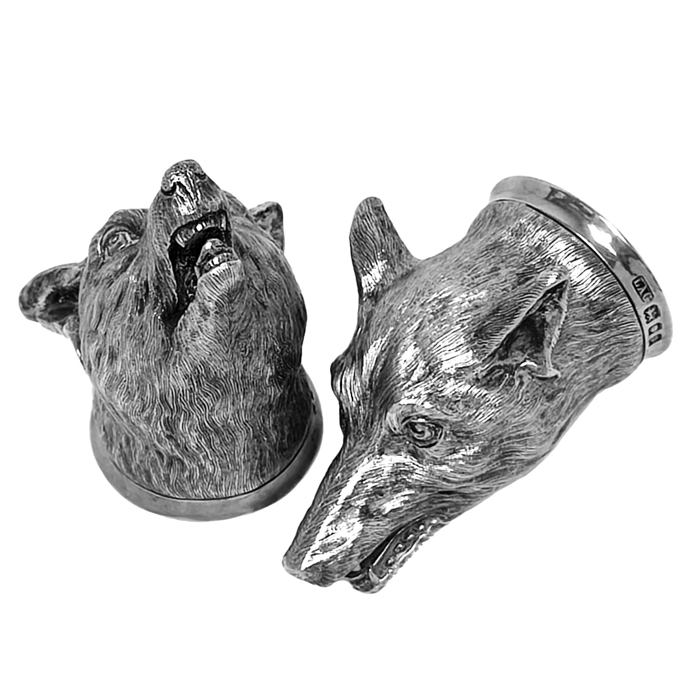 Paar Sterling Silber Fuchskopf Steigbügelbecher Becher Gläser London 1930 (Sterlingsilber) im Angebot