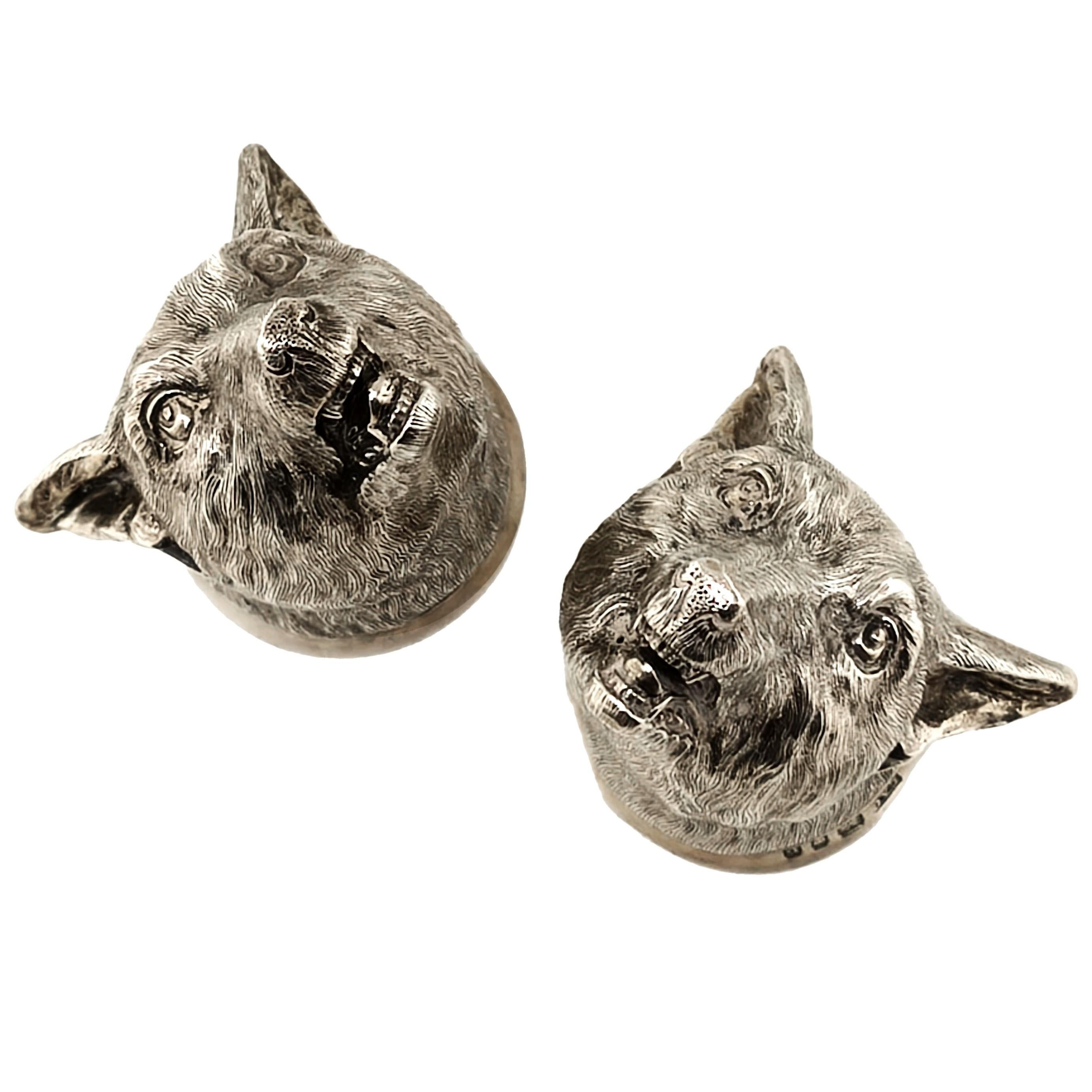 Paar Sterling Silber Fuchskopf Steigbügelbecher Becher Gläser London 1930 im Angebot 3