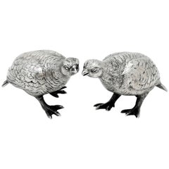 Vintage Pair of Sterling Silver Grouse Birds Model Figures 1964