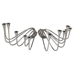 Pareja de candelabros modernistas de plata de ley Dinamarca c 1955 Las olas Michelsen