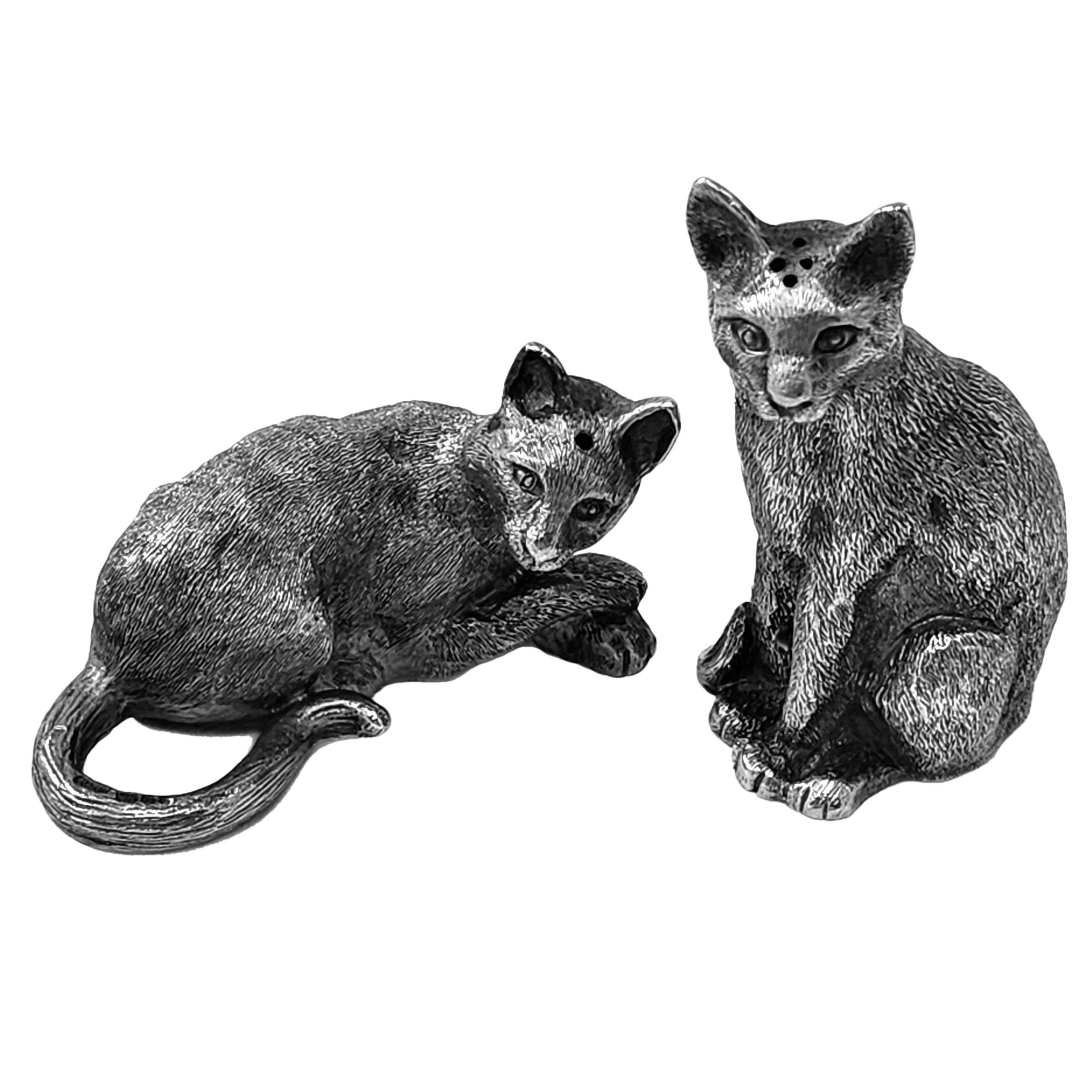 European Pair Sterling Silver Novelty Cat Salt & Pepper Shakers 1988 Tiffany & Co