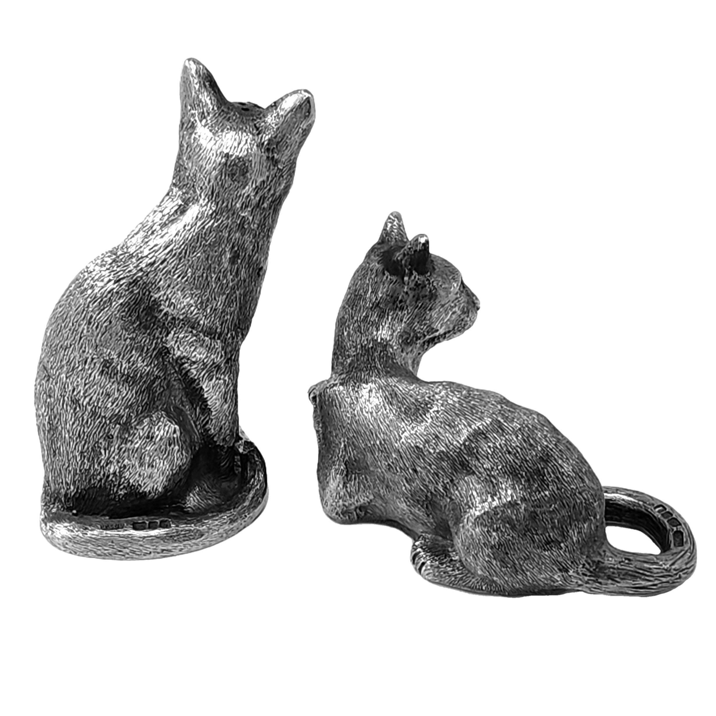 Pair Sterling Silver Novelty Cat Salt & Pepper Shakers 1988 Tiffany & Co In Good Condition In London, GB