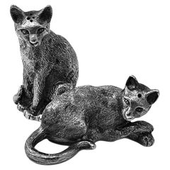 Pair Sterling Silver Novelty Cat Salt & Pepper Shakers 1988 Tiffany & Co