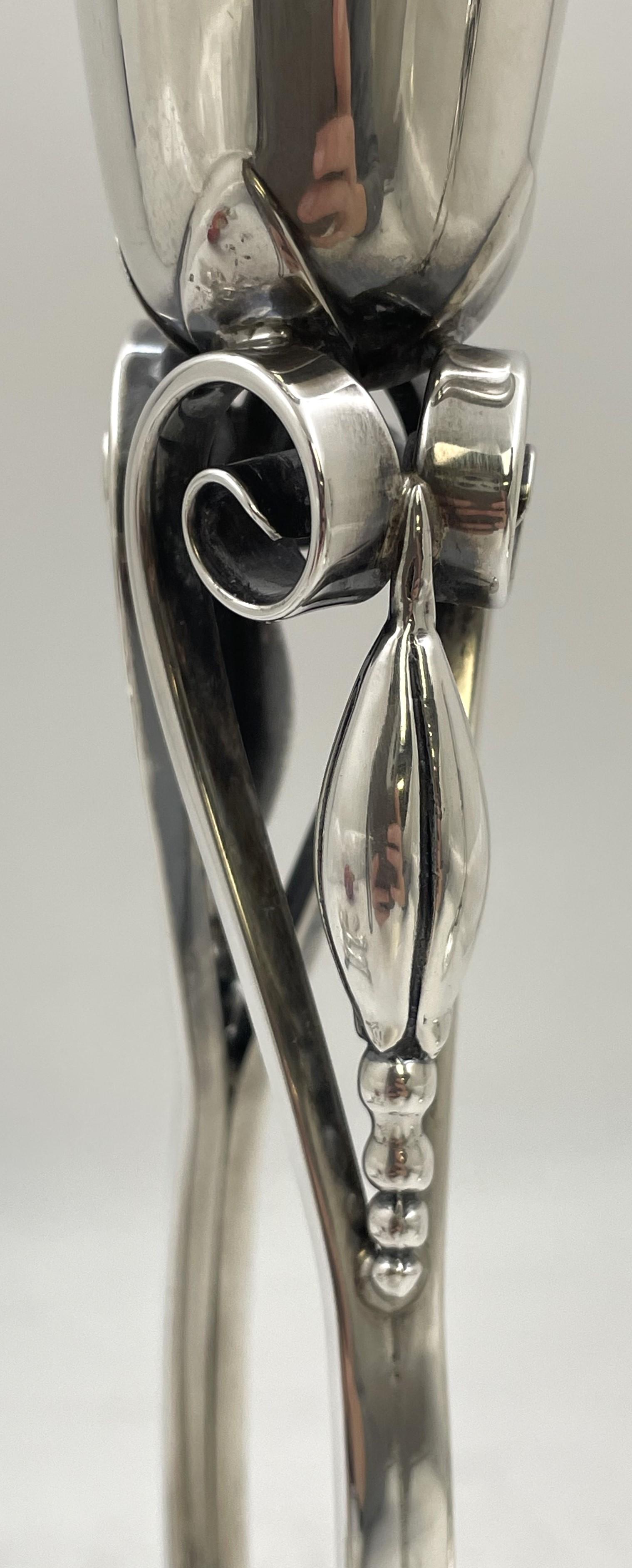Argento Coppia di candelabri Shabbat in argento Sterling Georg Jensen in stile moderno di metà secolo in vendita