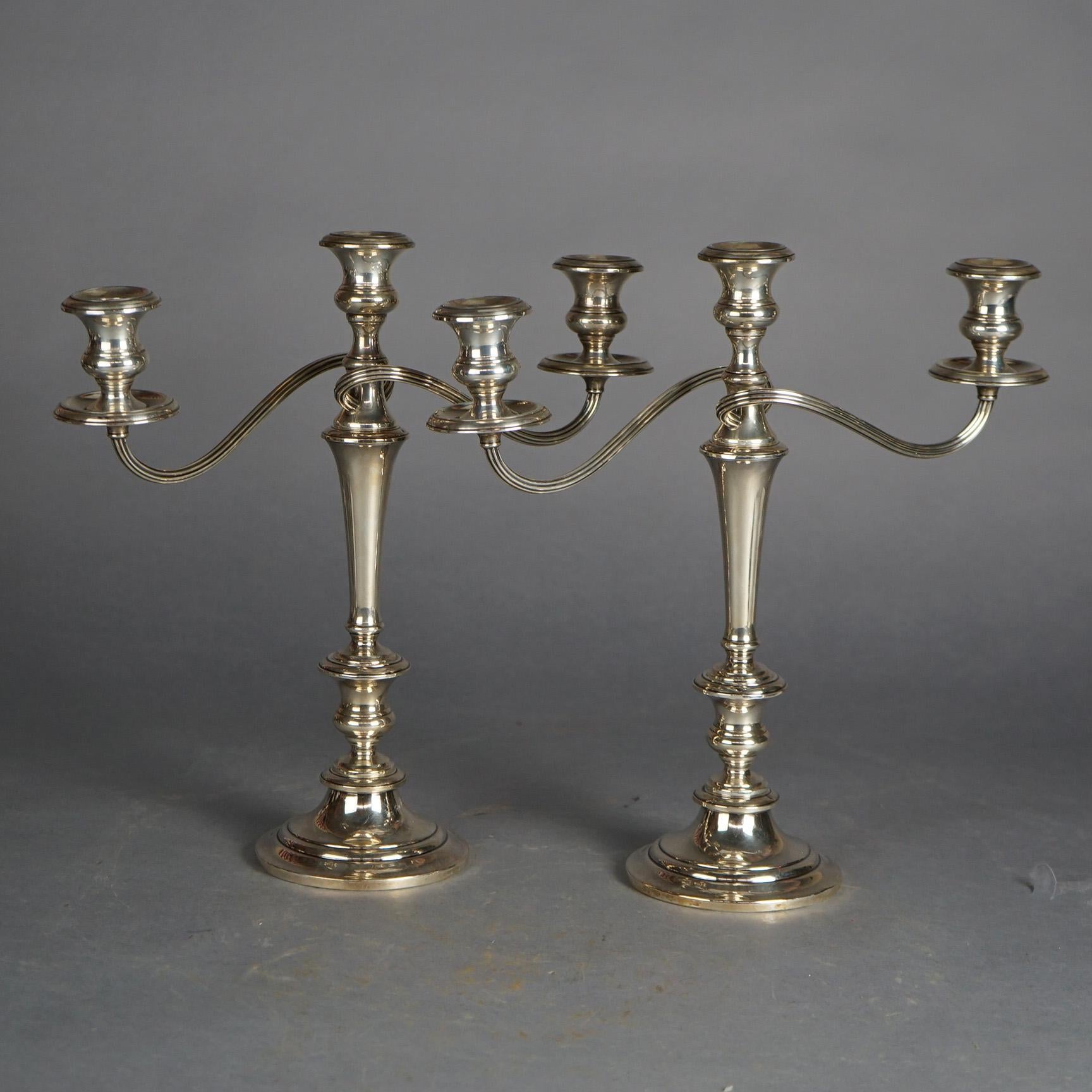 Pair Sterling Silver Three-Light Candelabra with Scroll Form Arms, C1920

Measures- 14.5''H x 14''W x 4''D