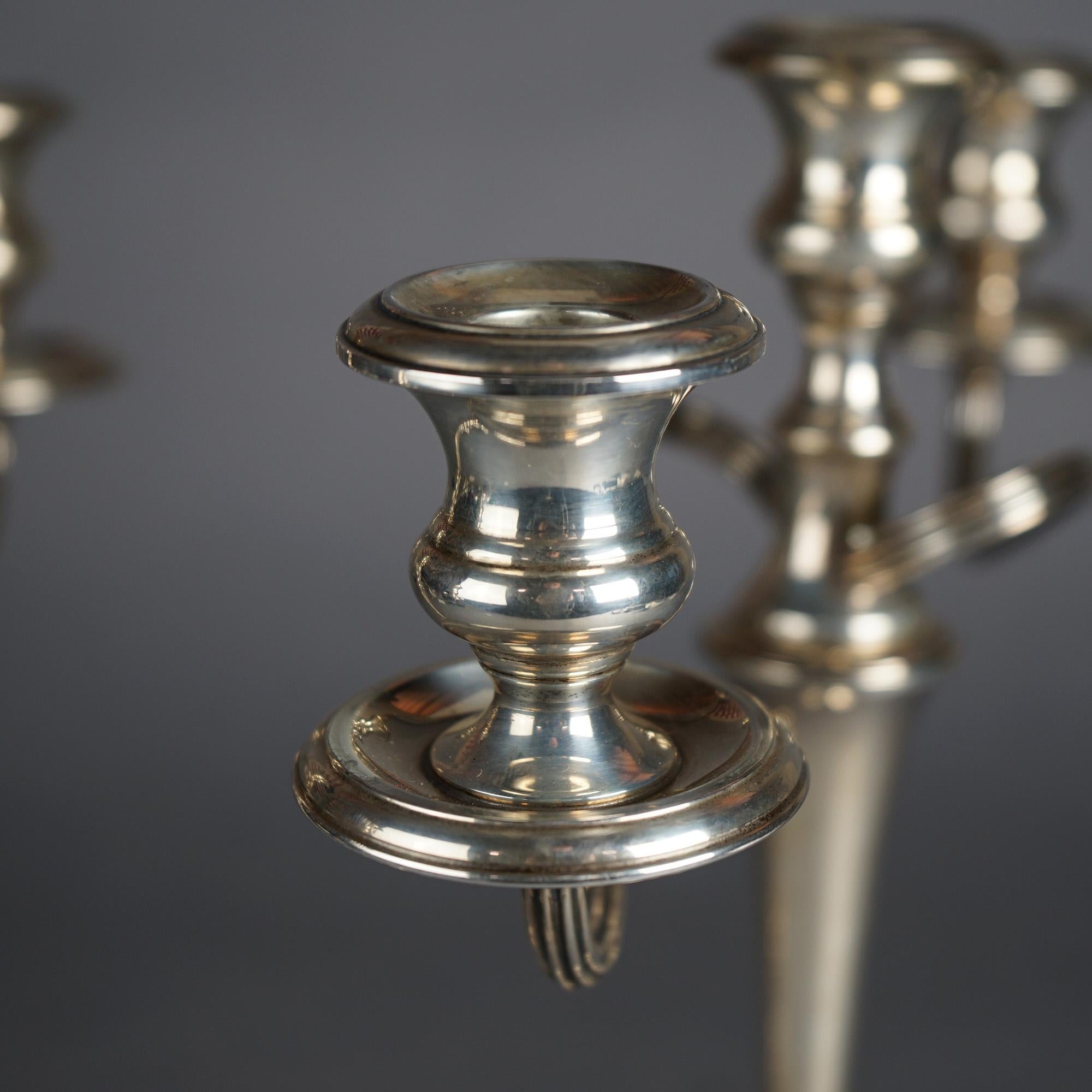 Pair Sterling Silver Three-Light Candelabra, C1920 For Sale 1