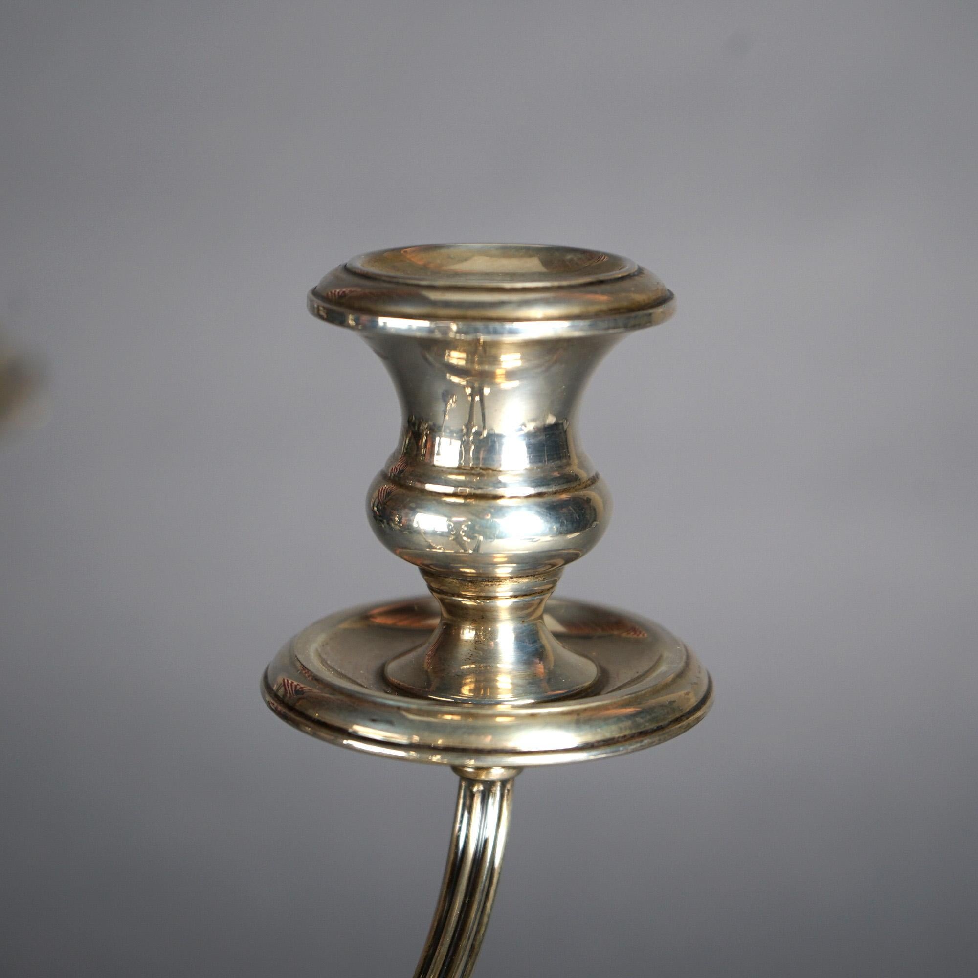 Pair Sterling Silver Three-Light Candelabra, C1920 For Sale 2
